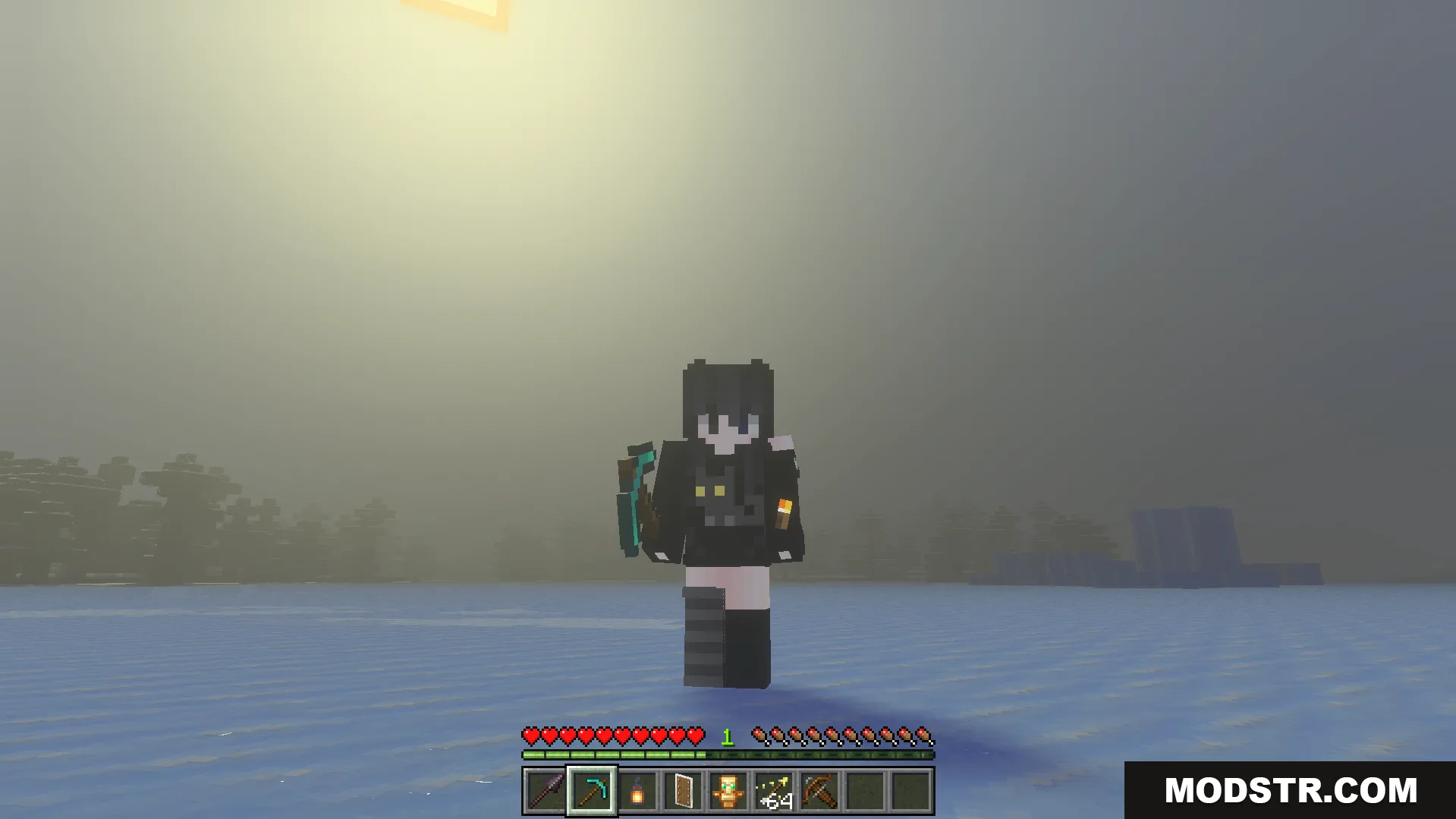 Offhand Addon Screenshot 2 Player holding a pickaxe and a torch in their offhand