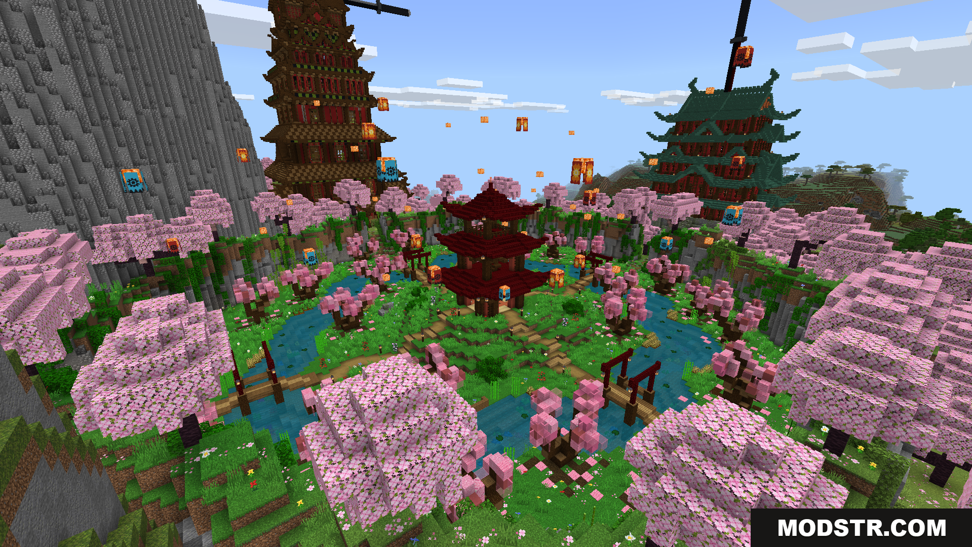 A beautiful Japanese town built inside a pink cherry forest