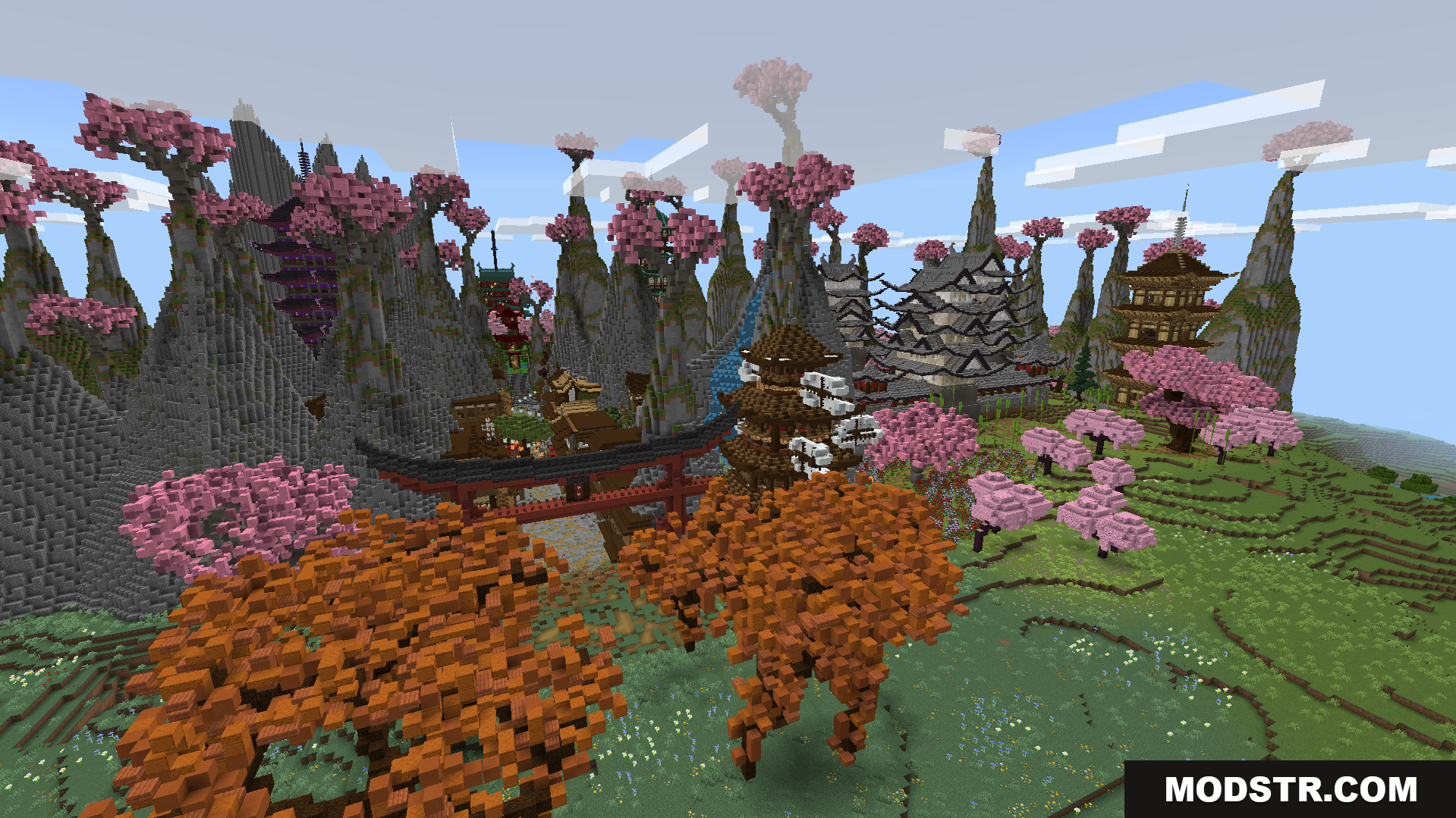 Old Japanese Town In The Cherry Biome Map (26.x, 1.21) – Relax In A Pink Town