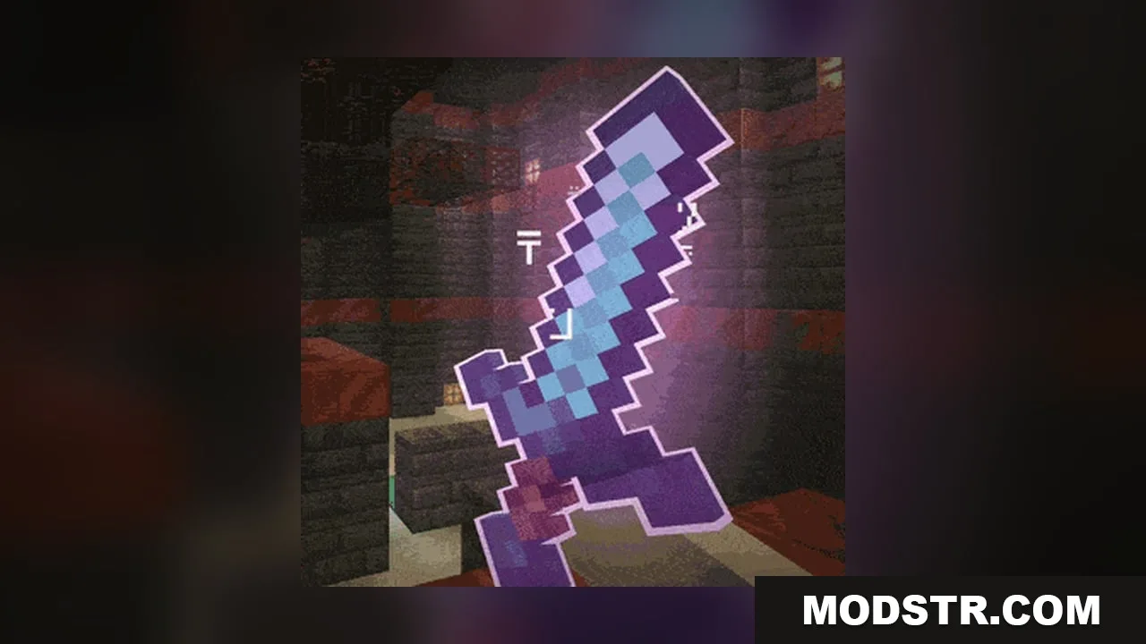 Omnis' Enchantments Resource Pack Screenshot 6 A diamond sword with a purple glowing outline from Omnis Enchantments pack