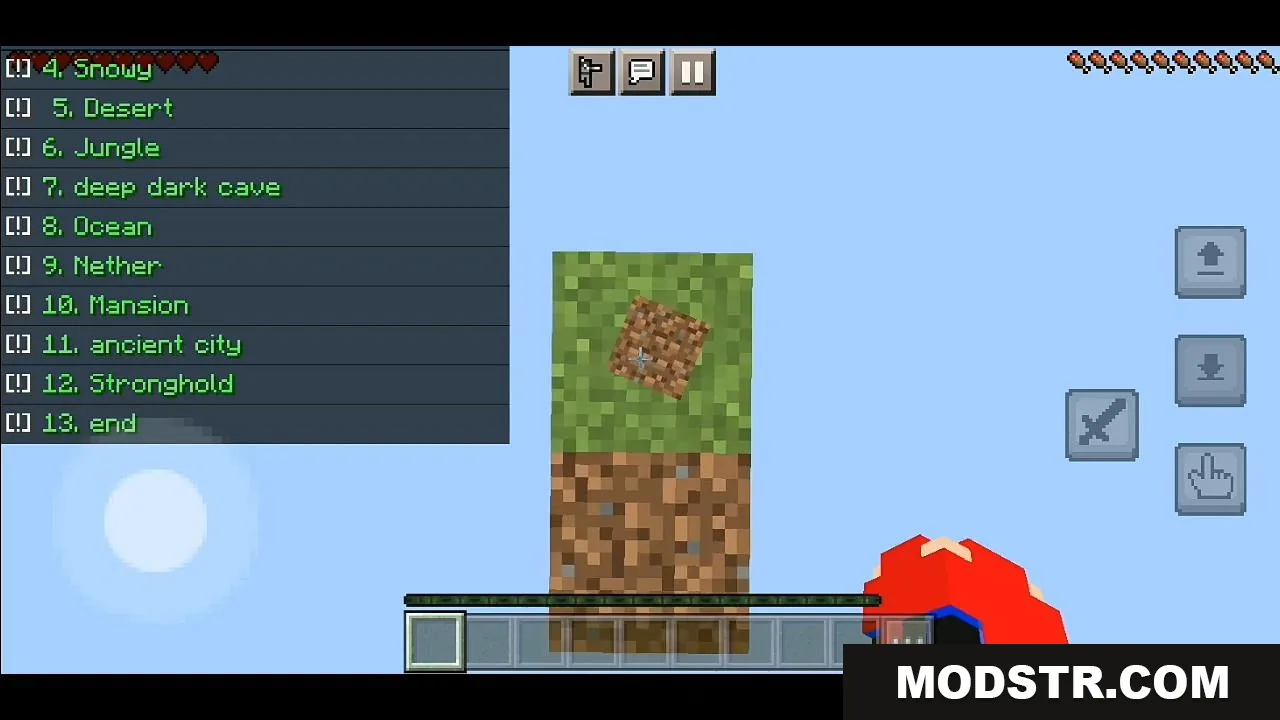A player on a floating block with a level progression list