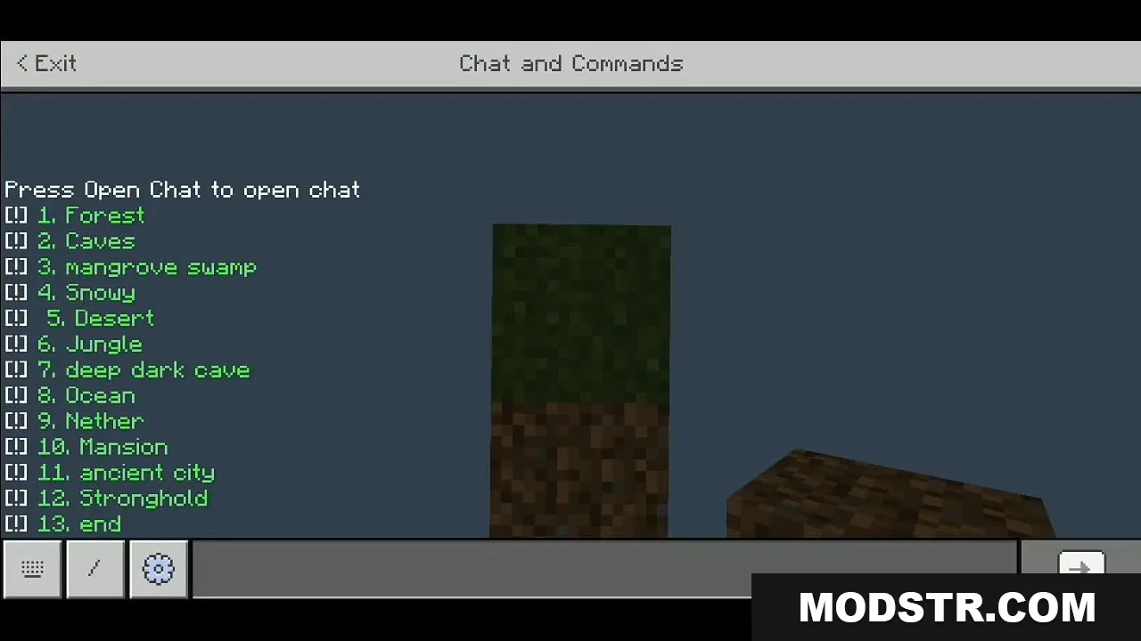 The chat screen displays the map's unique themed progression levels