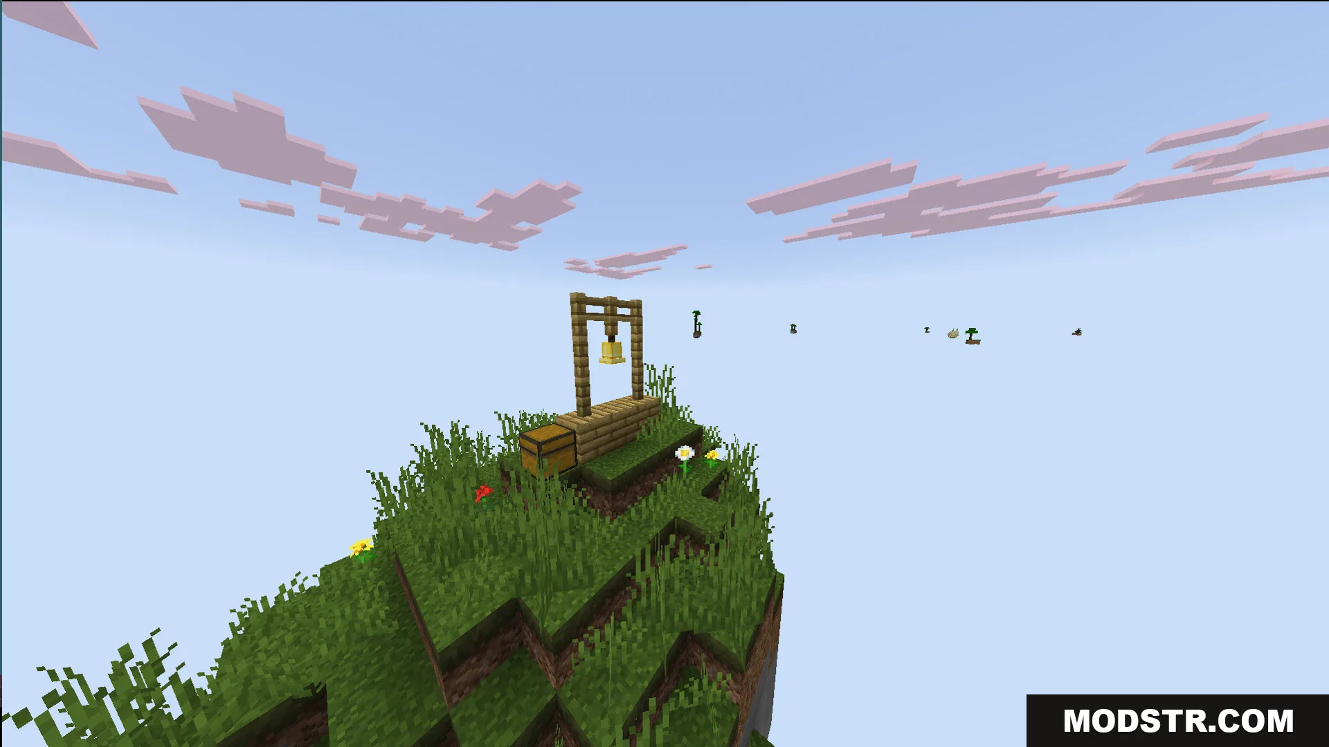 One Block Mcpower Edition Map Screenshot 9 A small floating grass island with a bell and a wooden chest