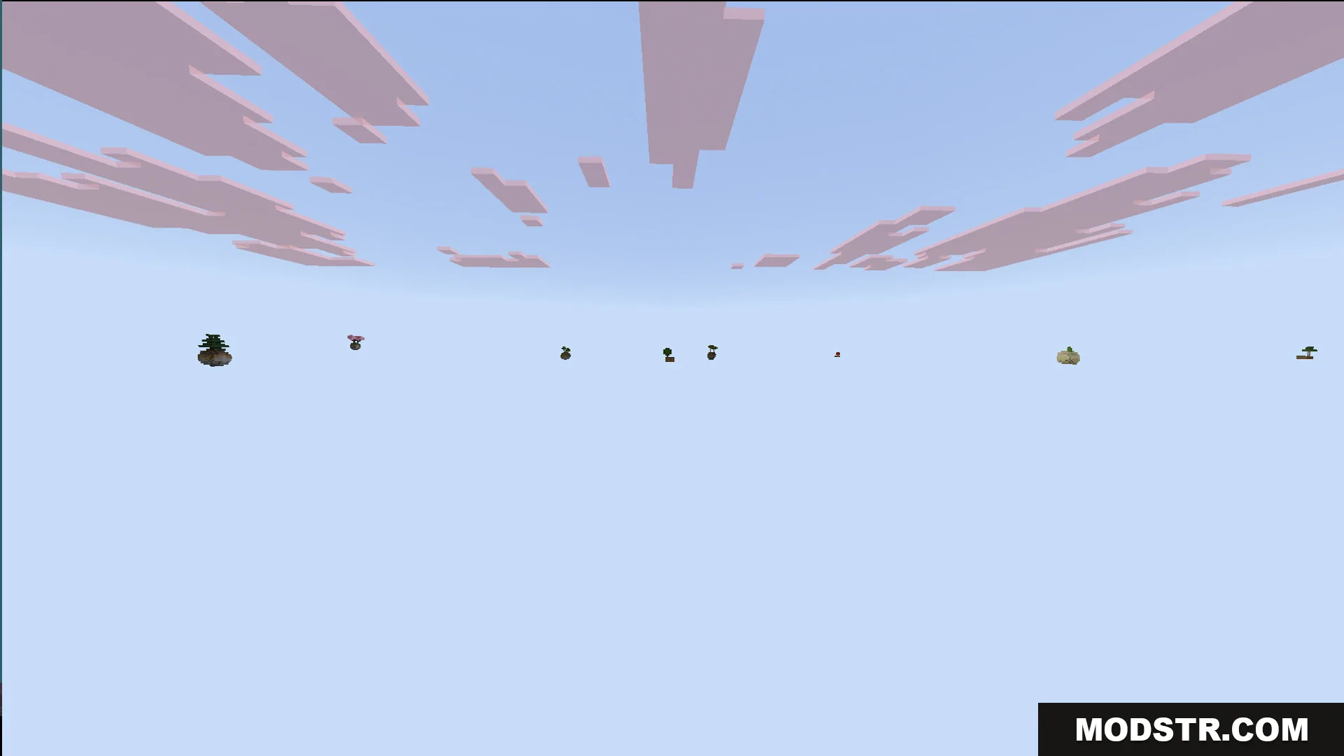 One Block Mcpower Edition Map Screenshot 10 Multiple floating islands and biomes scattered across a vast empty sky