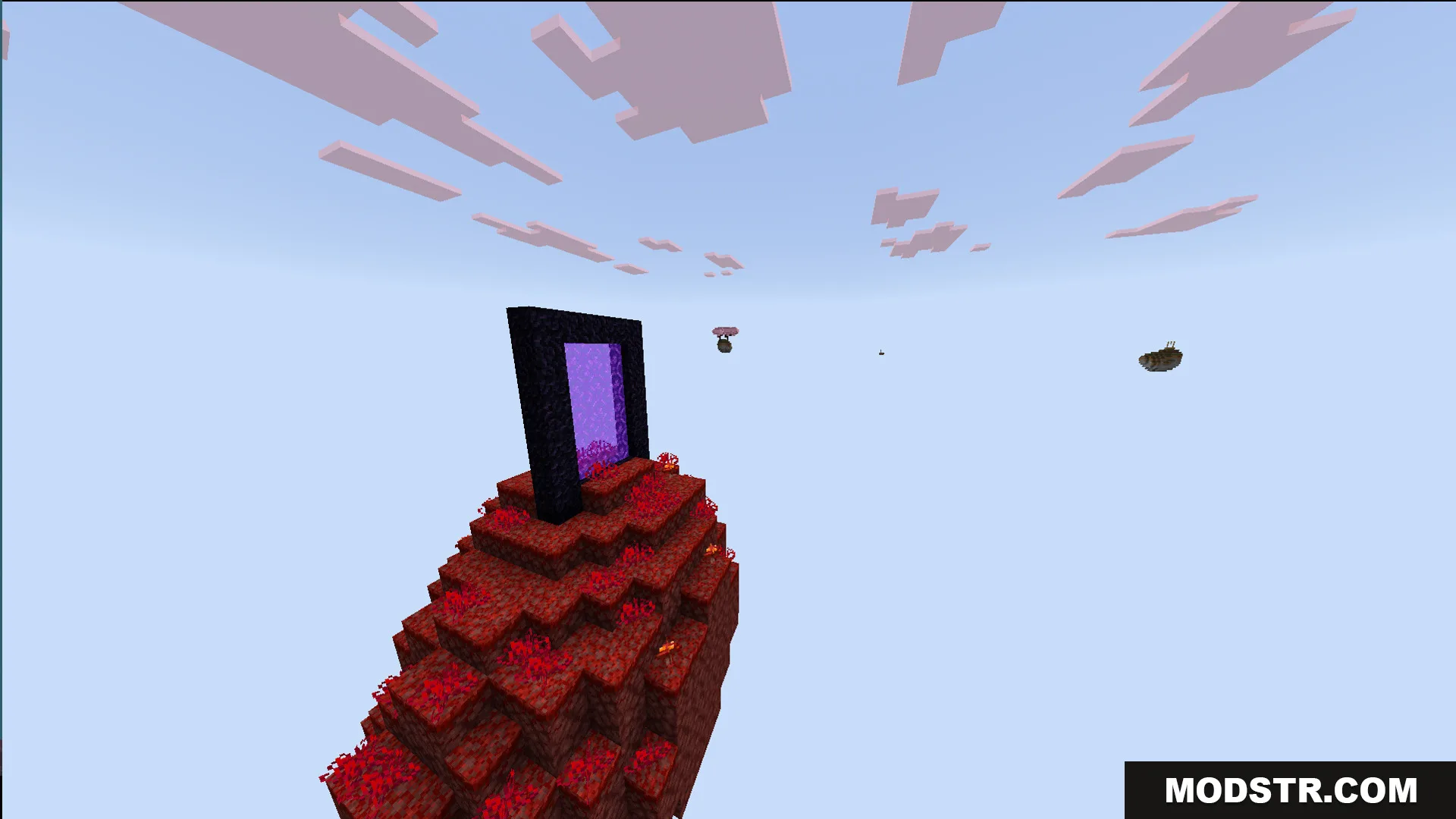 One Block Mcpower Edition Map Screenshot 7 A nether portal stands on a floating island made of crimson blocks