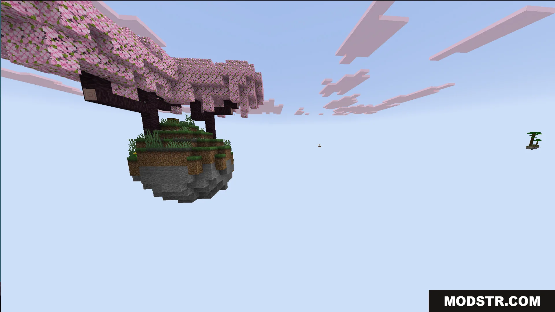 One Block Mcpower Edition Map Screenshot 8 A floating island featuring a pink cherry blossom tree under a blue sky