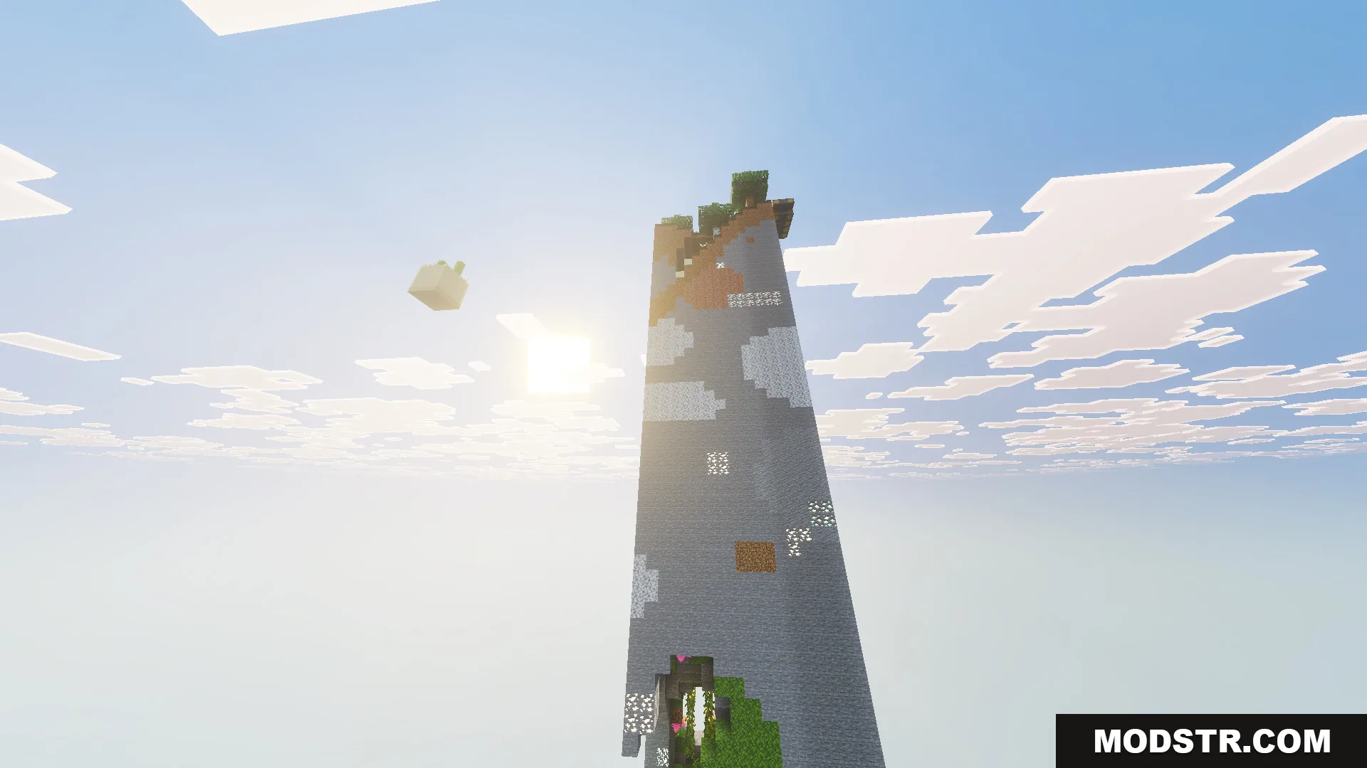 One Chunk Map Screenshot 1 A tall vertical pillar of blocks reaching into the sky for survival
