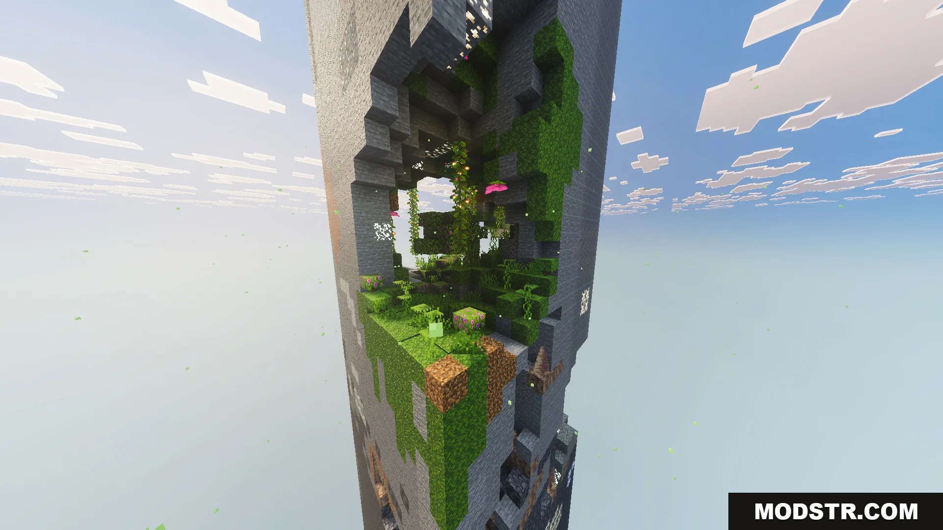 One Chunk Map Screenshot 2 Lush cave biome with vines and moss inside the vertical stone pillar