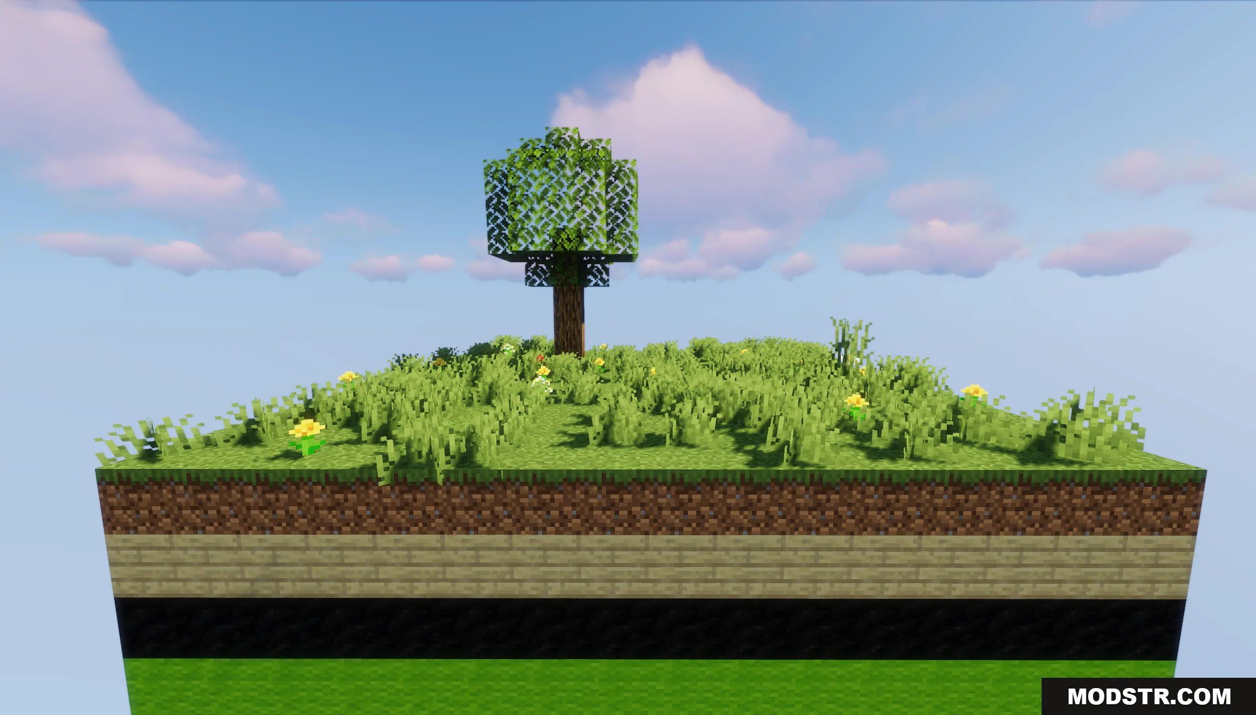 Top grass layer of the isolated chunk featuring a single oak tree