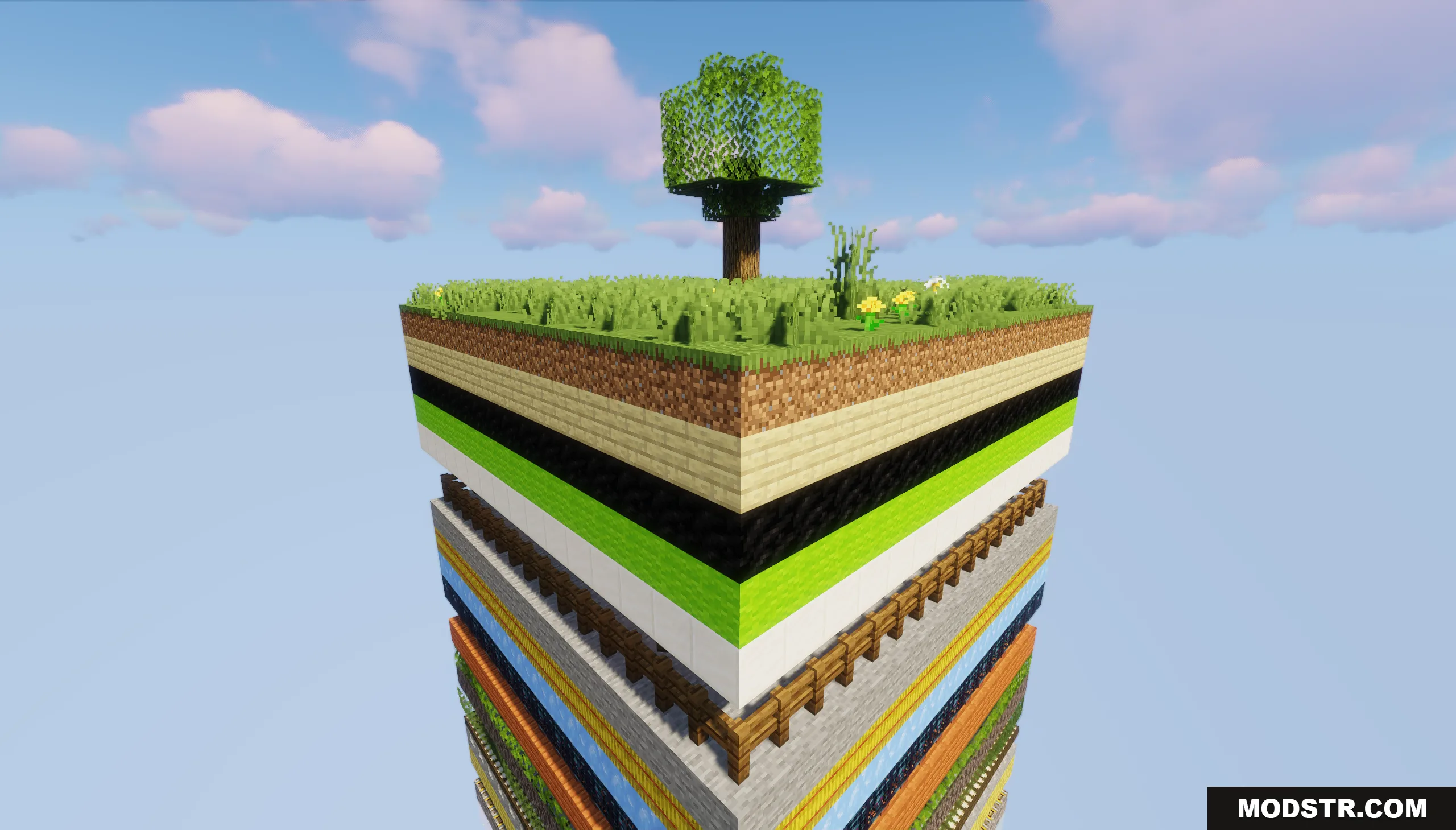 Close up of a floating chunk pillar with a tree and random layers