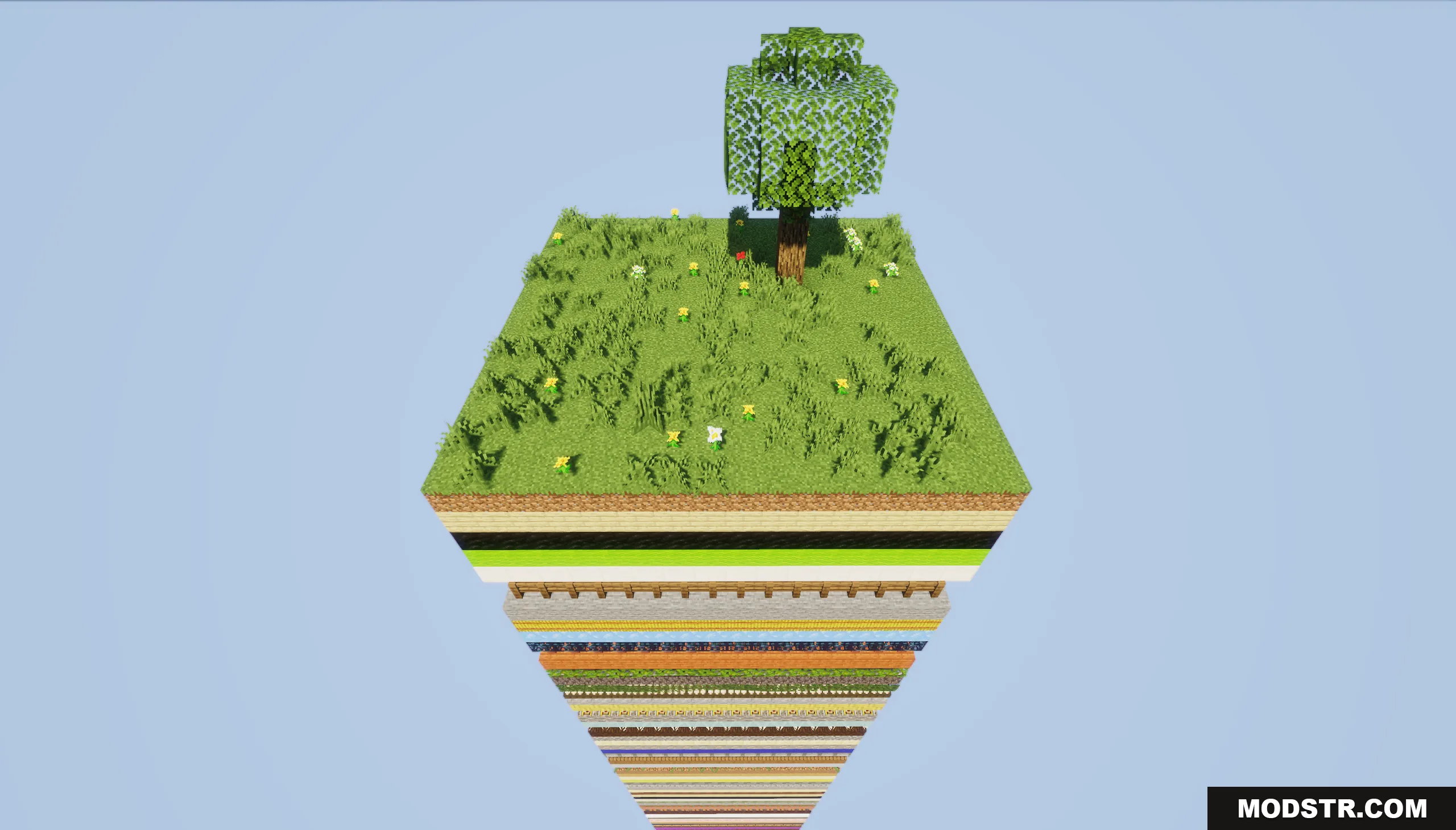 Top view of the grassy starting layer on a single chunk survival map