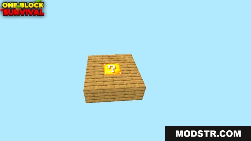 One Lucky Block Oneblock Lucky Block Map Screenshot 2 Single yellow lucky block on a wooden sky platform