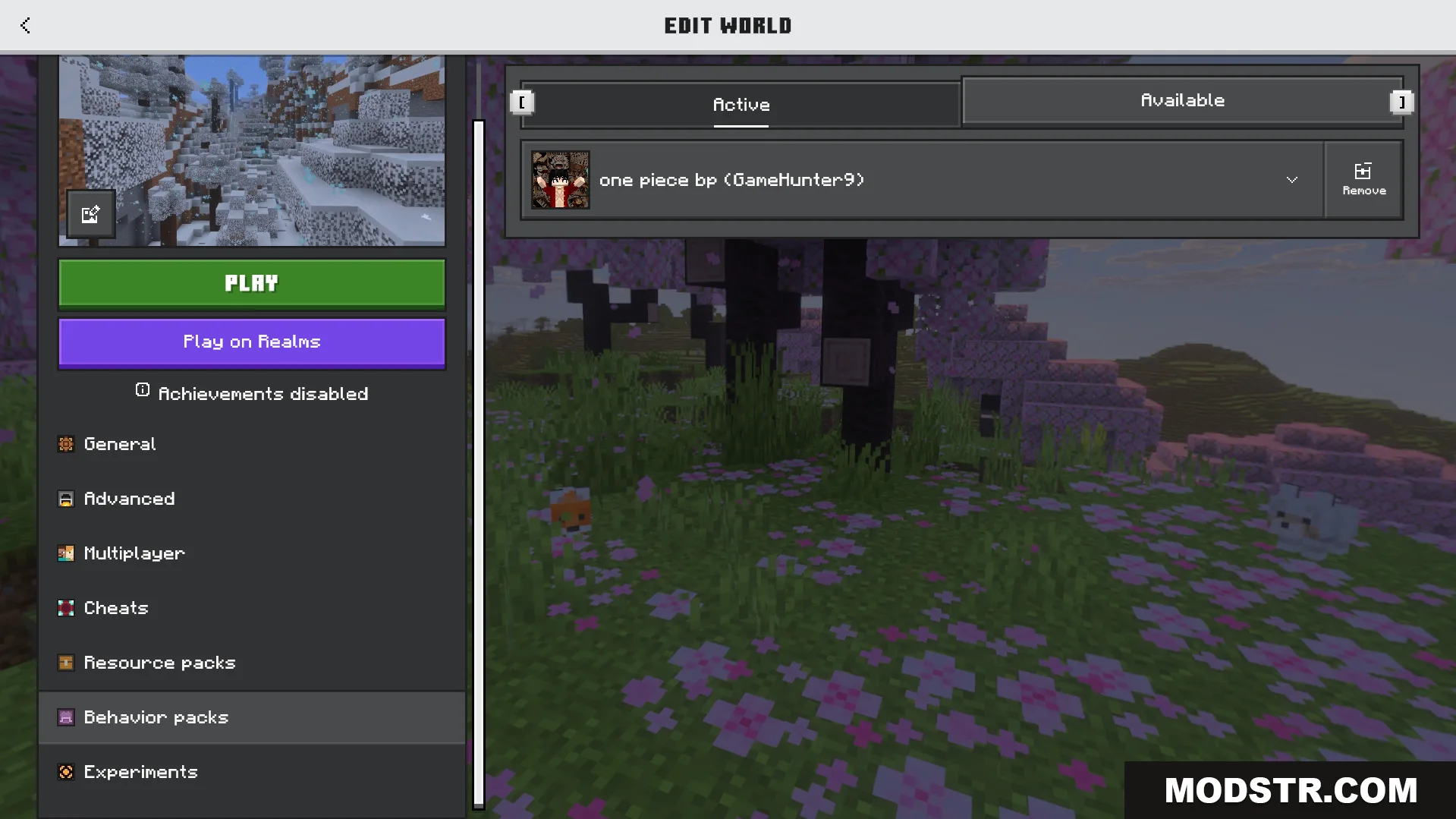 One Piece Addon Screenshot 1 Minecraft world settings menu showing the active One Piece Addon behavior pack