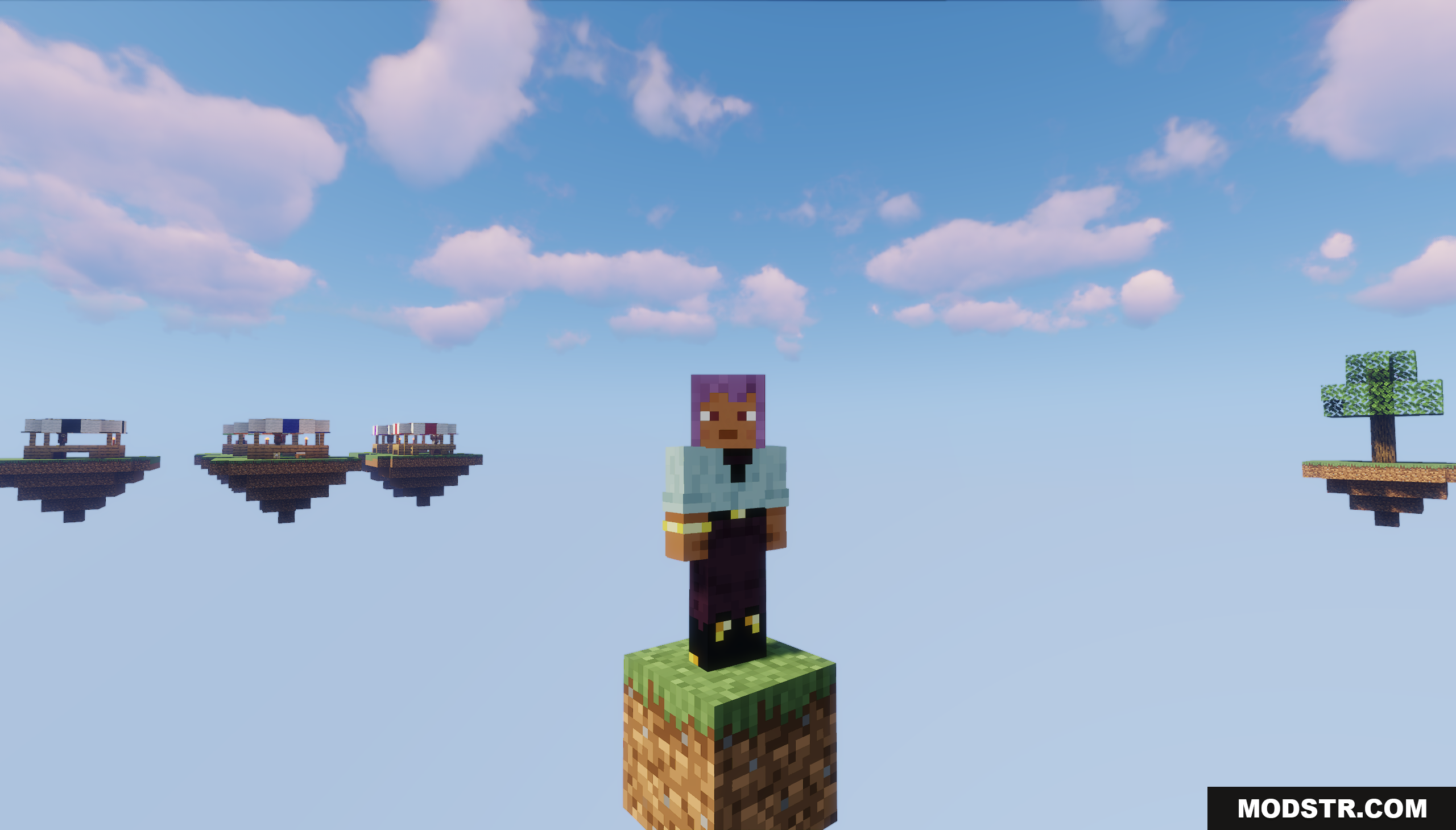 Oneblock of Dirt Map Screenshot 2 Player standing on one block looking at nearby floating islands