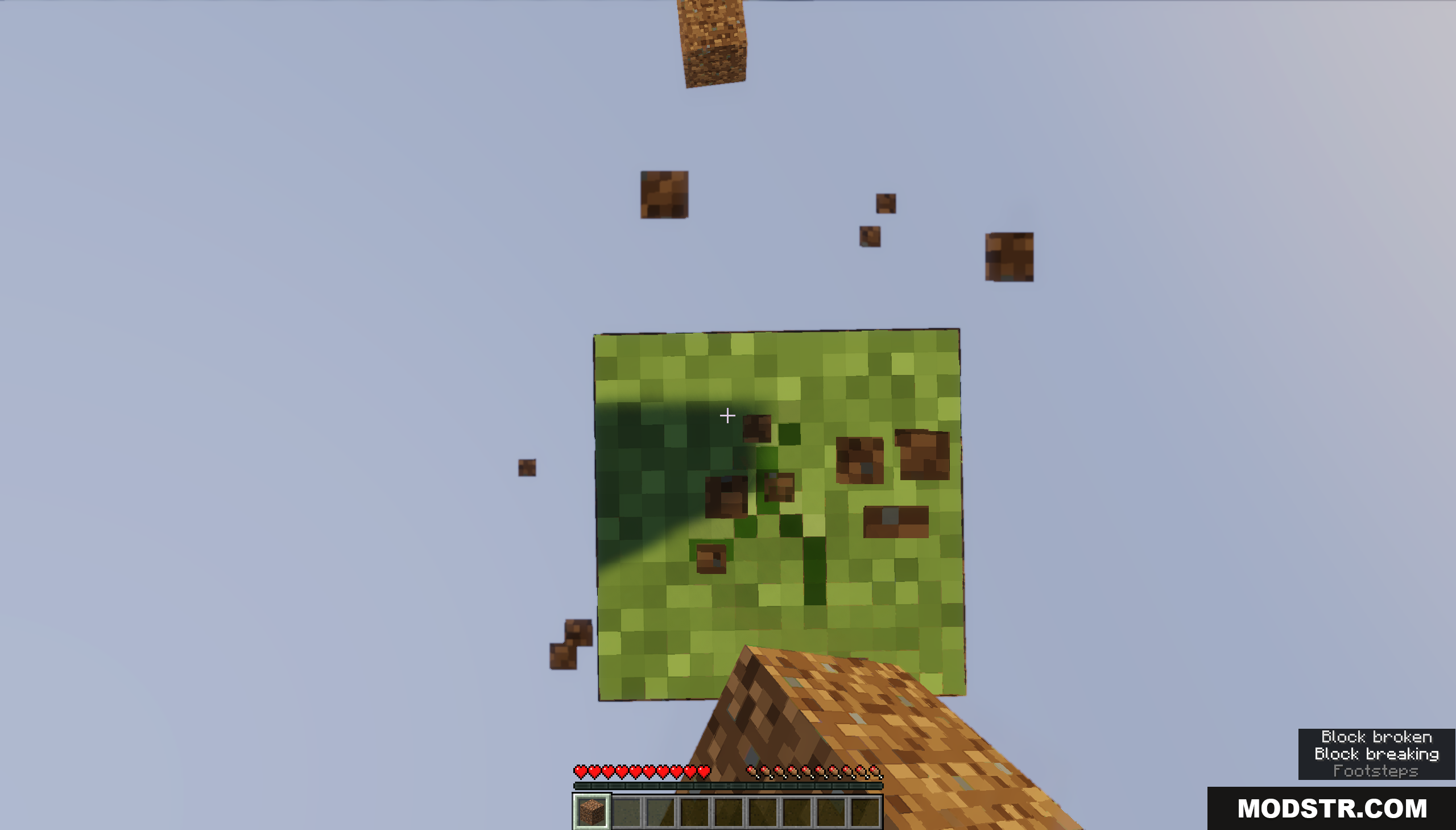 Oneblock of Dirt Map Screenshot 10 Player breaking the single floating grass block to gather dirt