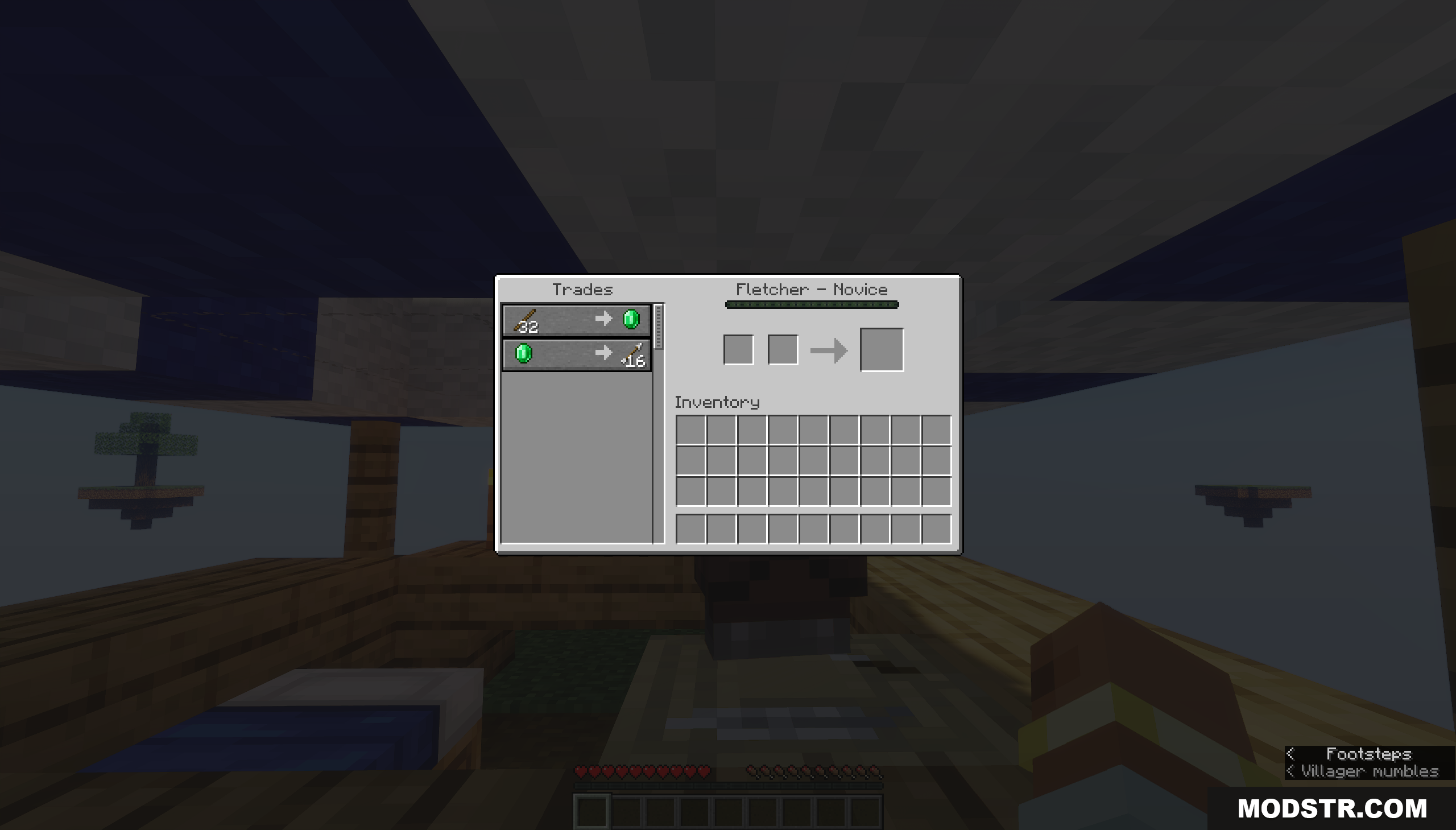 Oneblock of Dirt Map Screenshot 5 Player trading sticks for emeralds with a novice fletcher villager