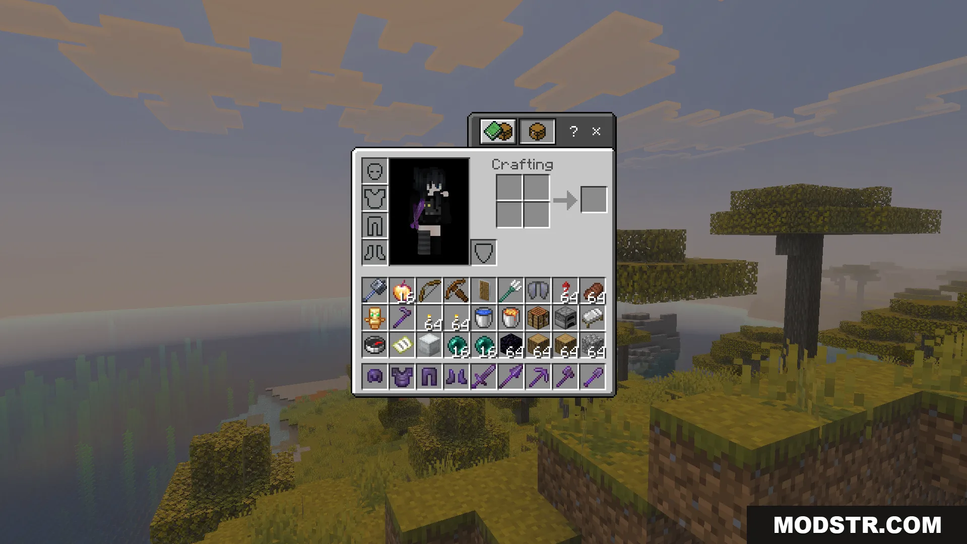 OP Loot Kit Addon Screenshot 9 Inventory screen showing full Netherite armor and tools from OP Loot Kit Addon