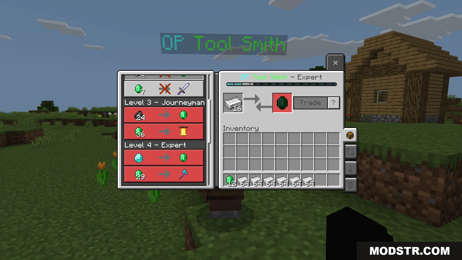 Trading iron ingots with the expert level tool smith villager