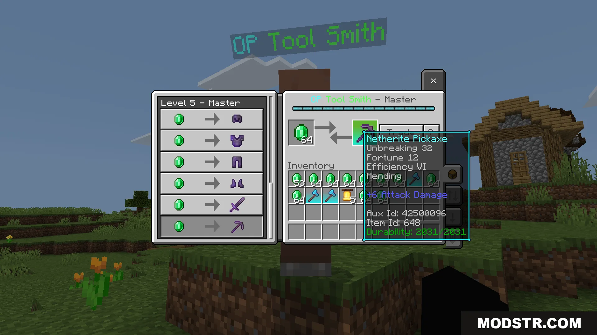 Trade emeralds with a master tool smith for an overpowered pickaxe