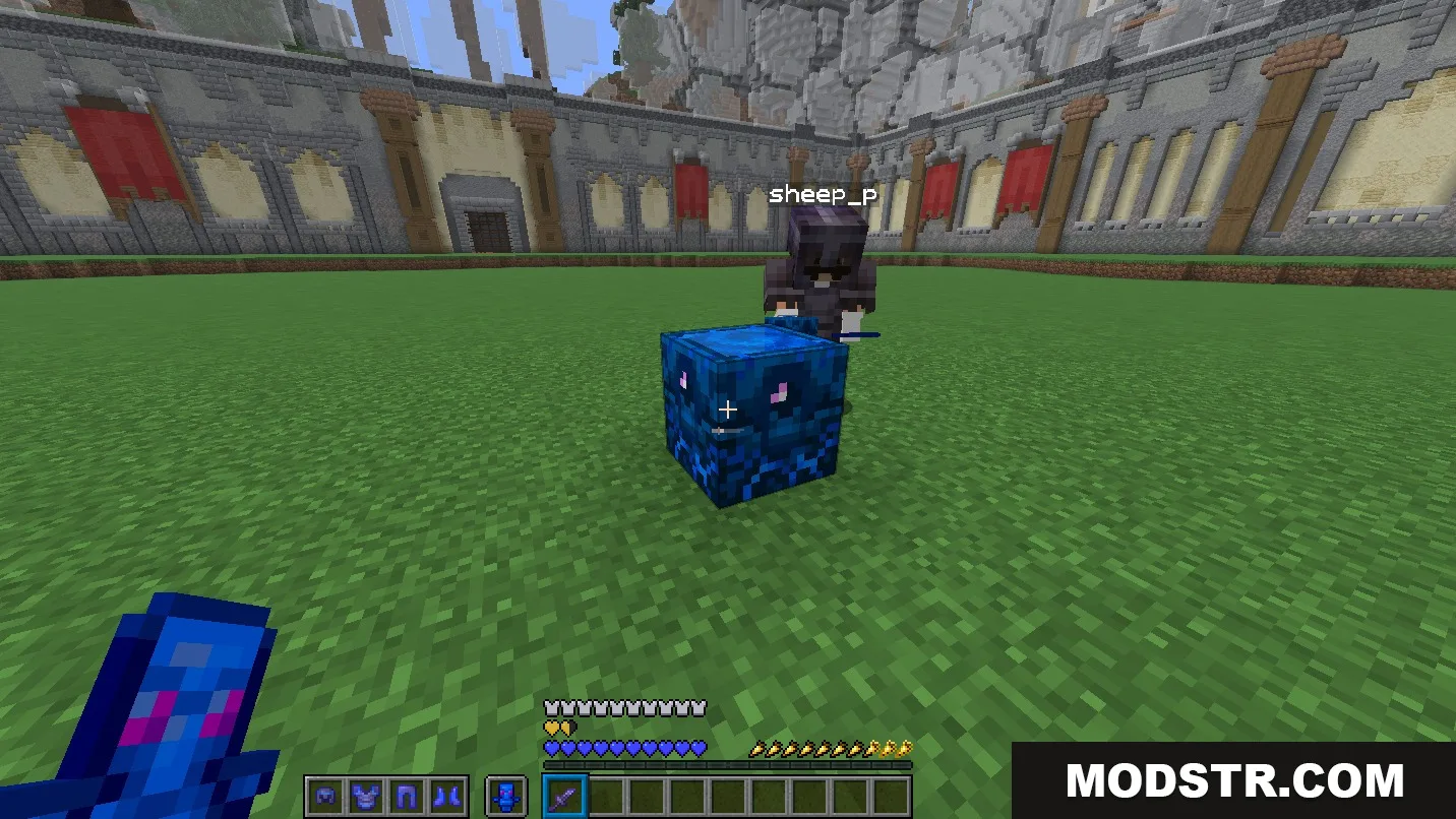 Oratot's PVP Resource Pack Screenshot 1 A player stands near a blue totem from Oratot PVP Resource Pack