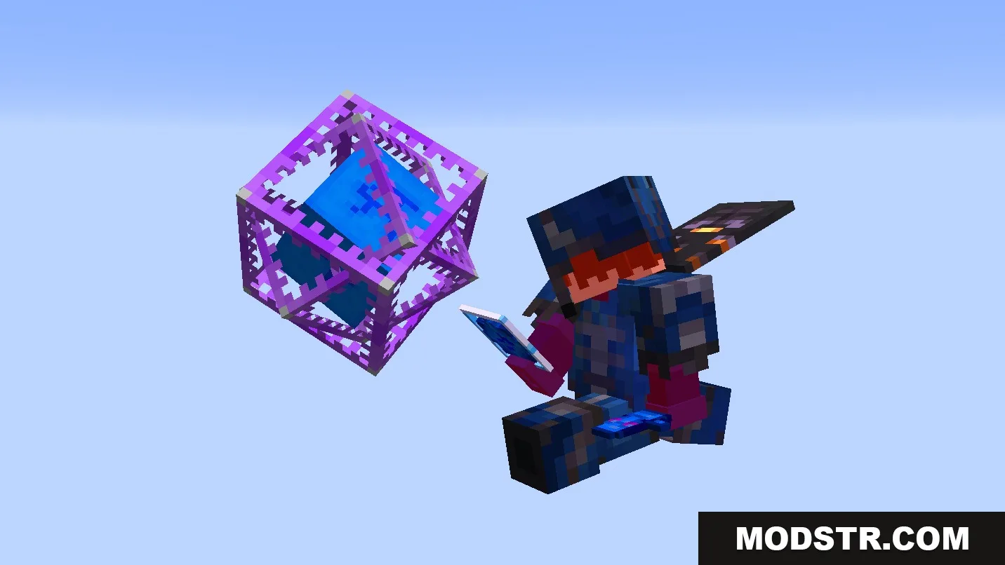 Oratot's PVP Resource Pack Screenshot 2 A character in blue armor poses with a custom purple end crystal