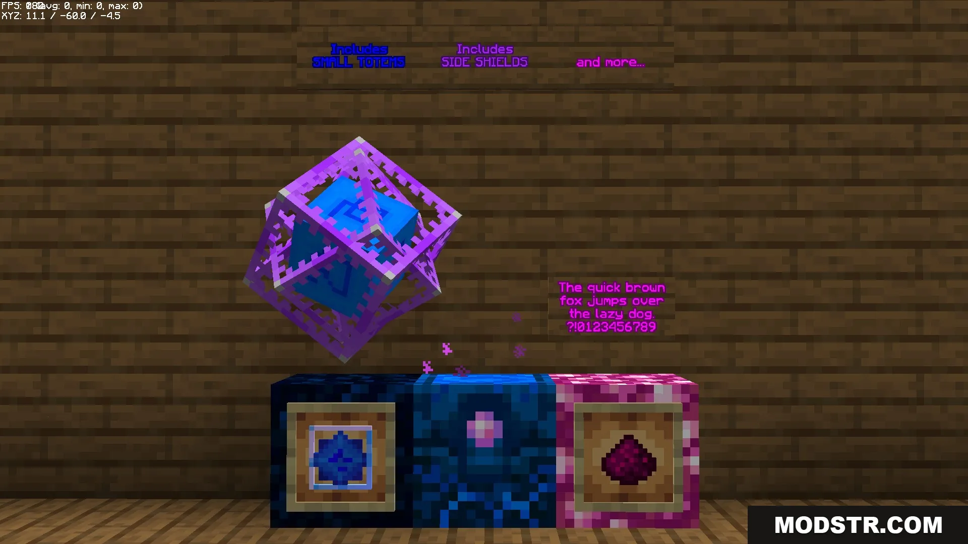 Oratot's PVP Resource Pack Screenshot 5 A purple End Crystal floats above blocks showcasing custom textures and font