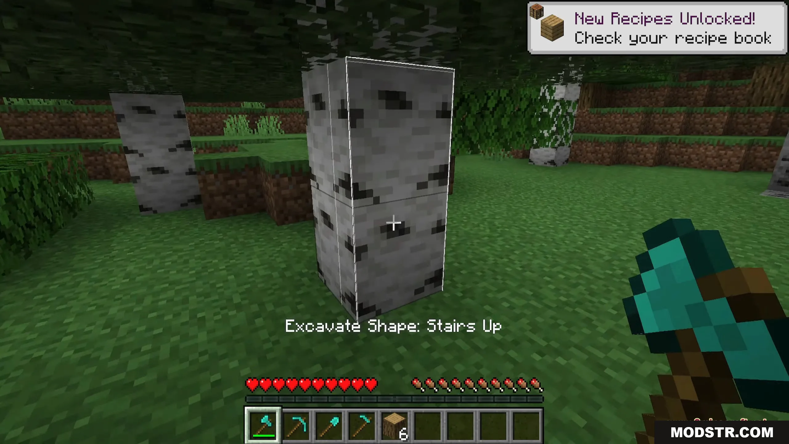 Ore Excavation 9minecraft Mod Screenshot 6 Selecting the stairs up excavation shape while looking at a birch log