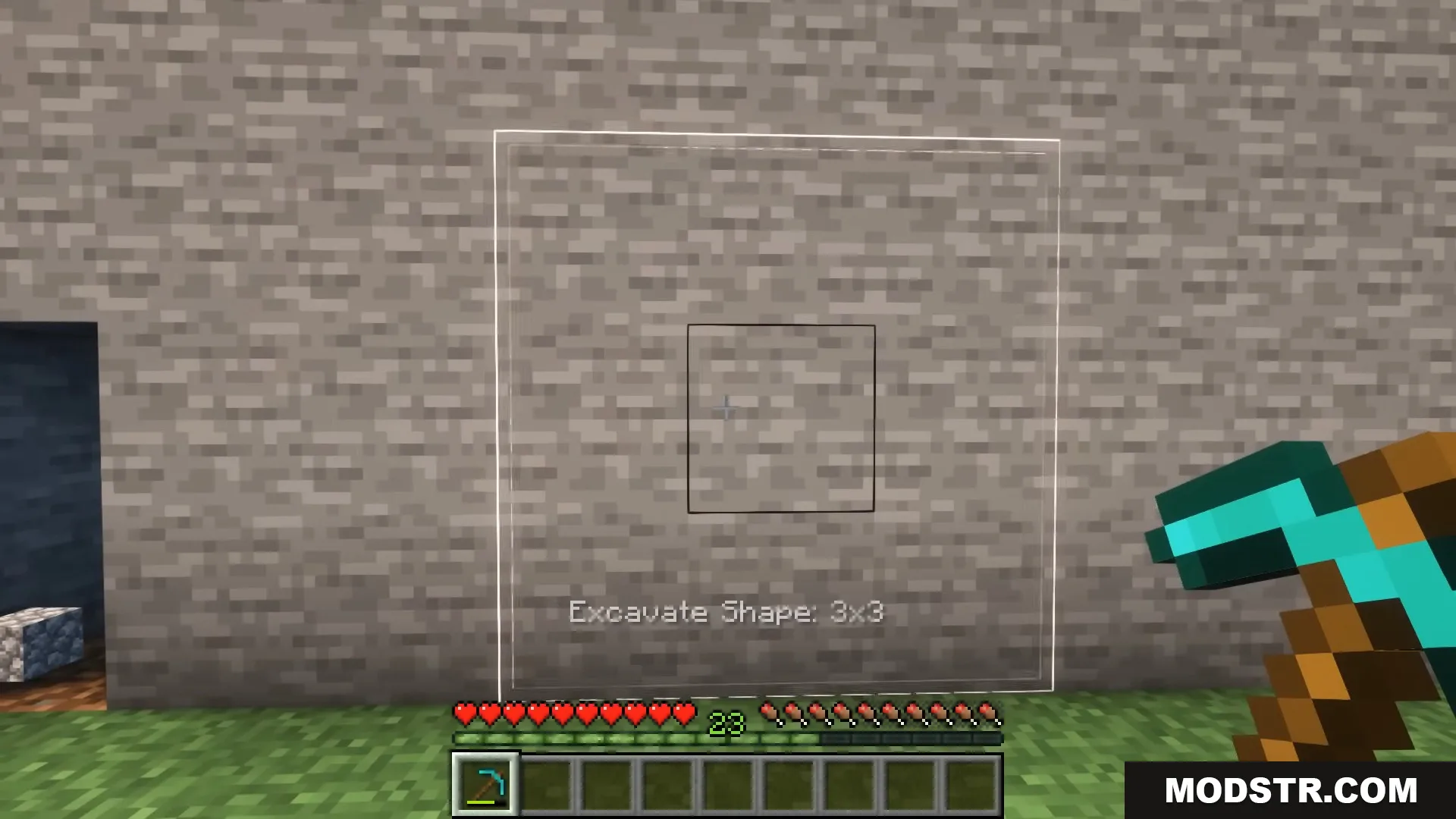 Ore Excavation 9minecraft Mod Screenshot 8 The Ore Excavation mod highlights a three by three area for efficient mining