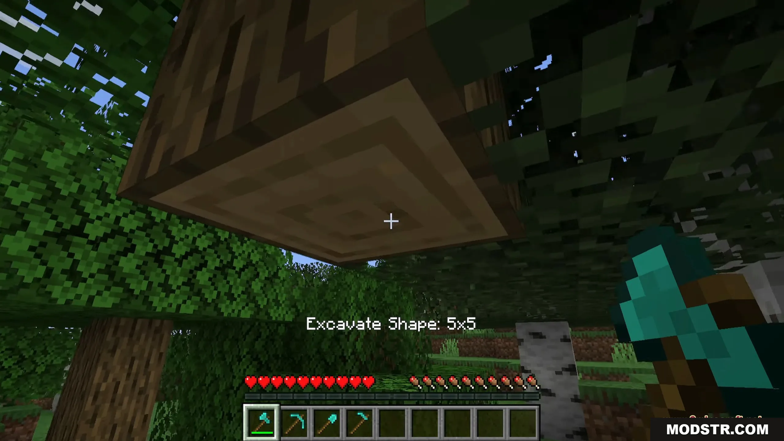 Ore Excavation 9minecraft Mod Screenshot 5 Player selects a five by five excavation shape while looking at a dark log