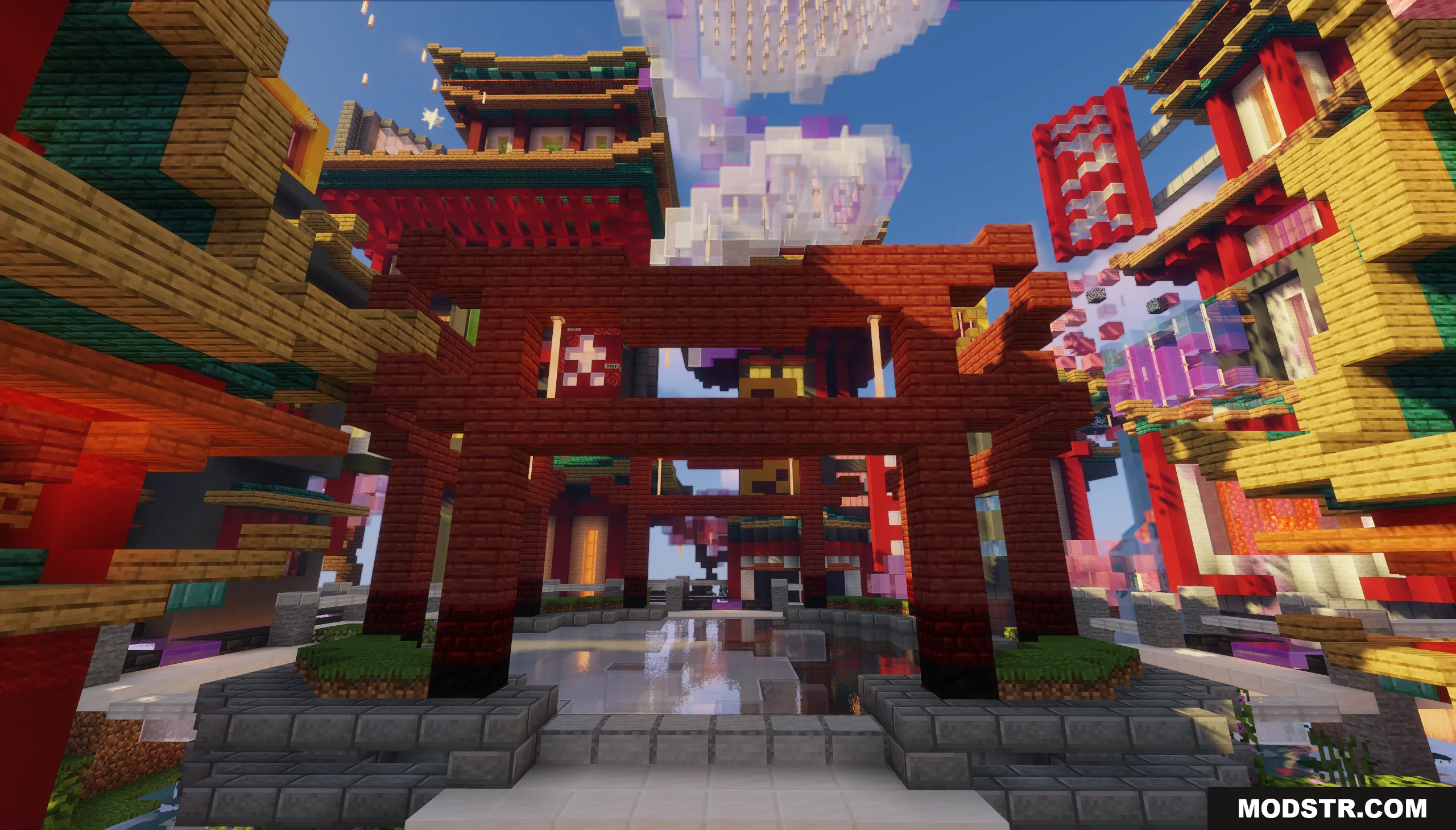Orient Punk Map Screenshot 10 A large red torii gate standing before a complex of traditional Oriental buildings