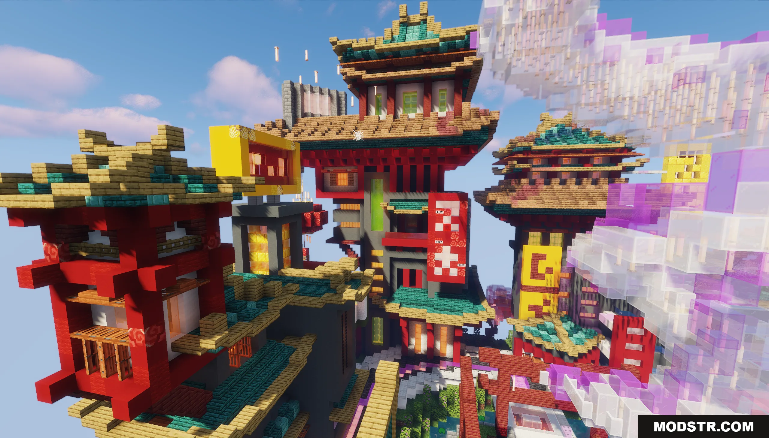 Orient Punk Map Screenshot 3 Detailed view of colorful oriental buildings with red walls and teal roofs