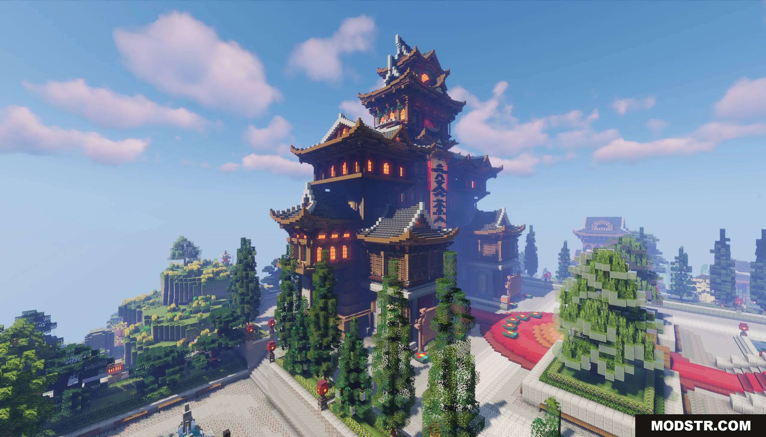 Oriental Valley Map Screenshot 9 Large multi tiered oriental building with curved roofs and decorative red lanterns