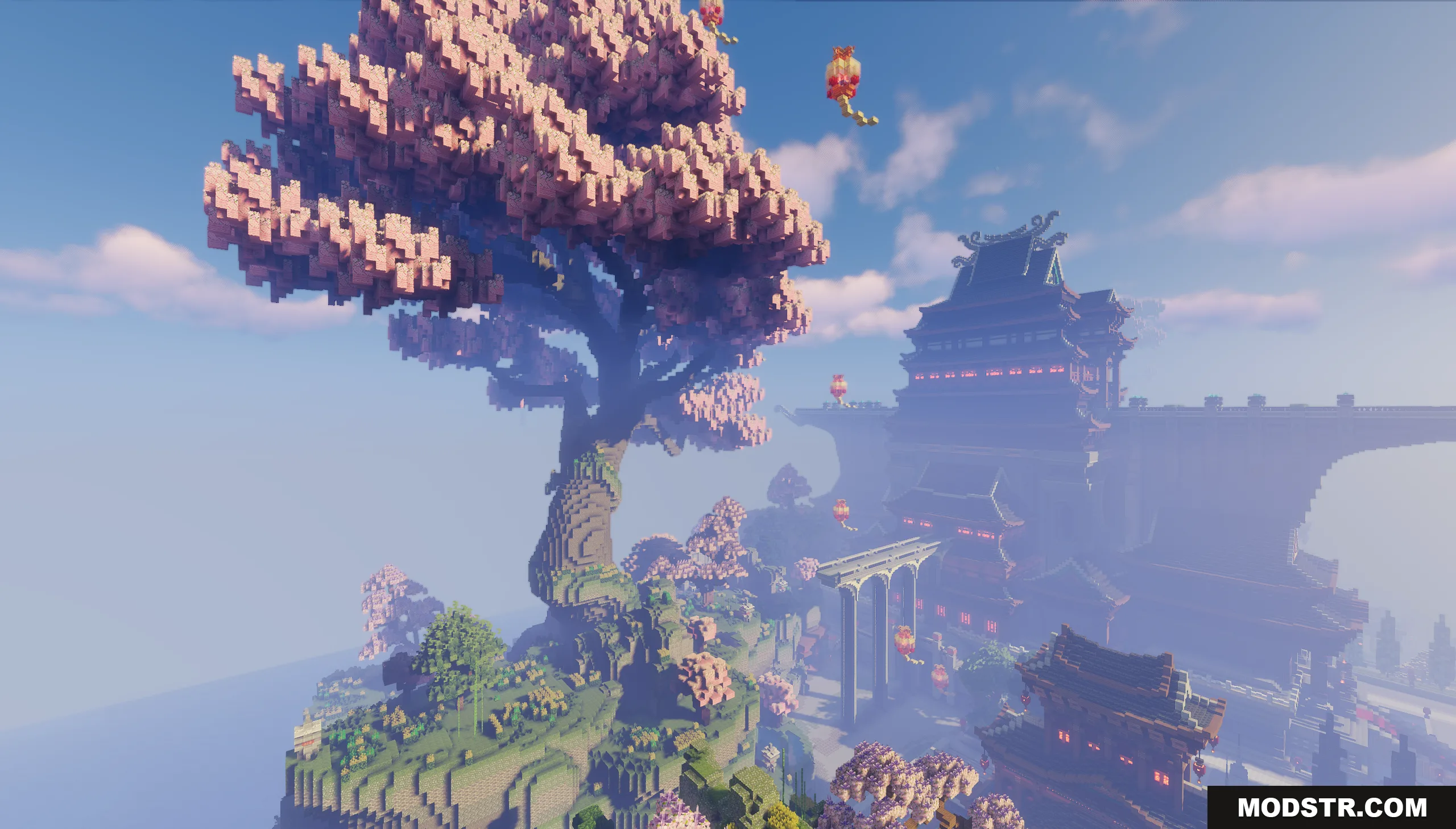 Oriental Valley Map Screenshot 5 Giant cherry blossom tree overlooking a large Asian style temple complex with lanterns