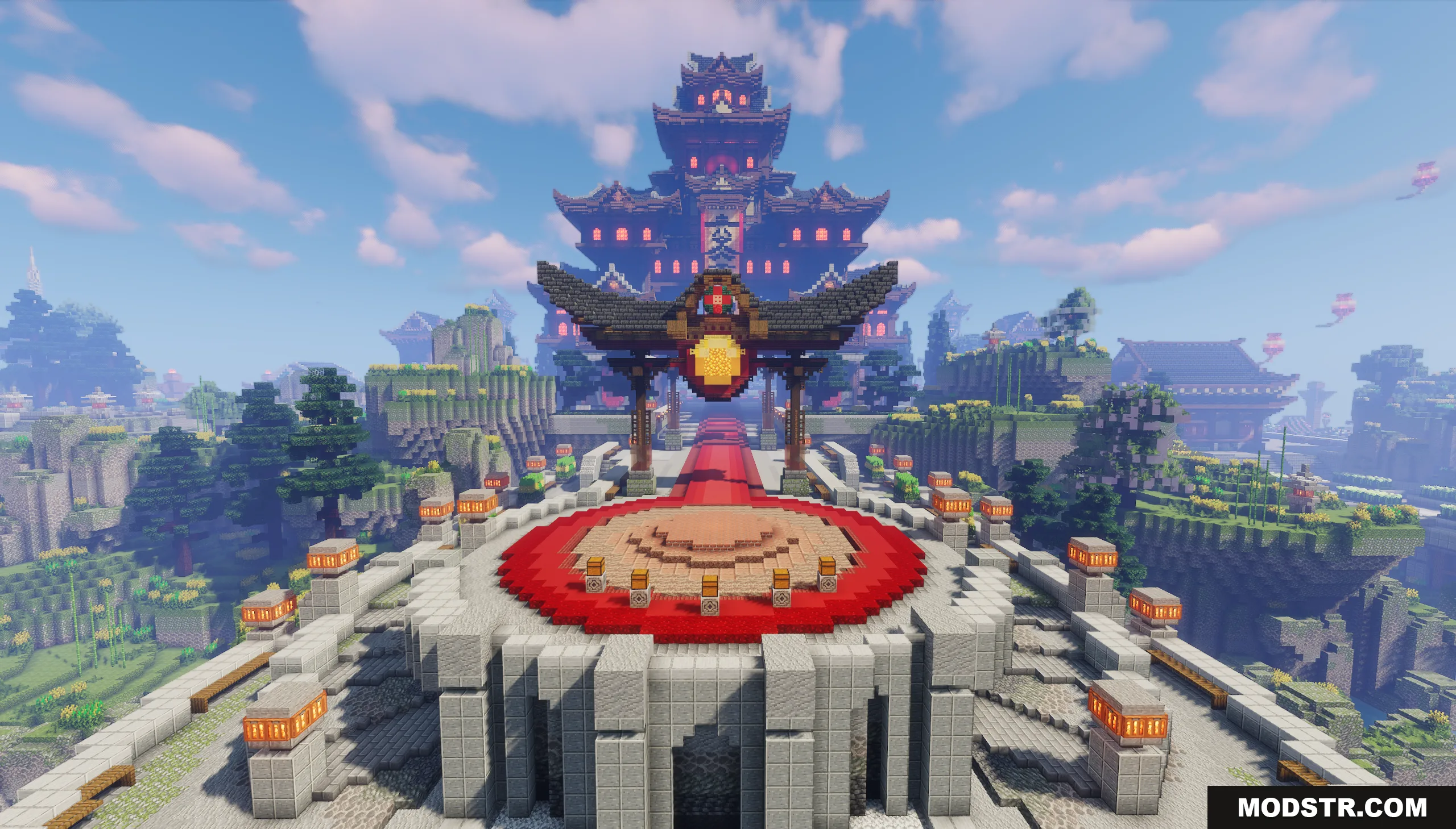 Oriental Valley Map Screenshot 1 Large Asian style temple featuring a red carpet pathway and a decorative gate