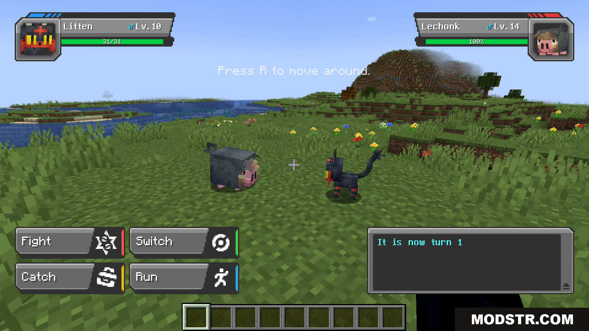Original Pokemon Battle Music Resource Pack Screenshot 5 Player's Litten faces a wild Lechonk in Cobblemon