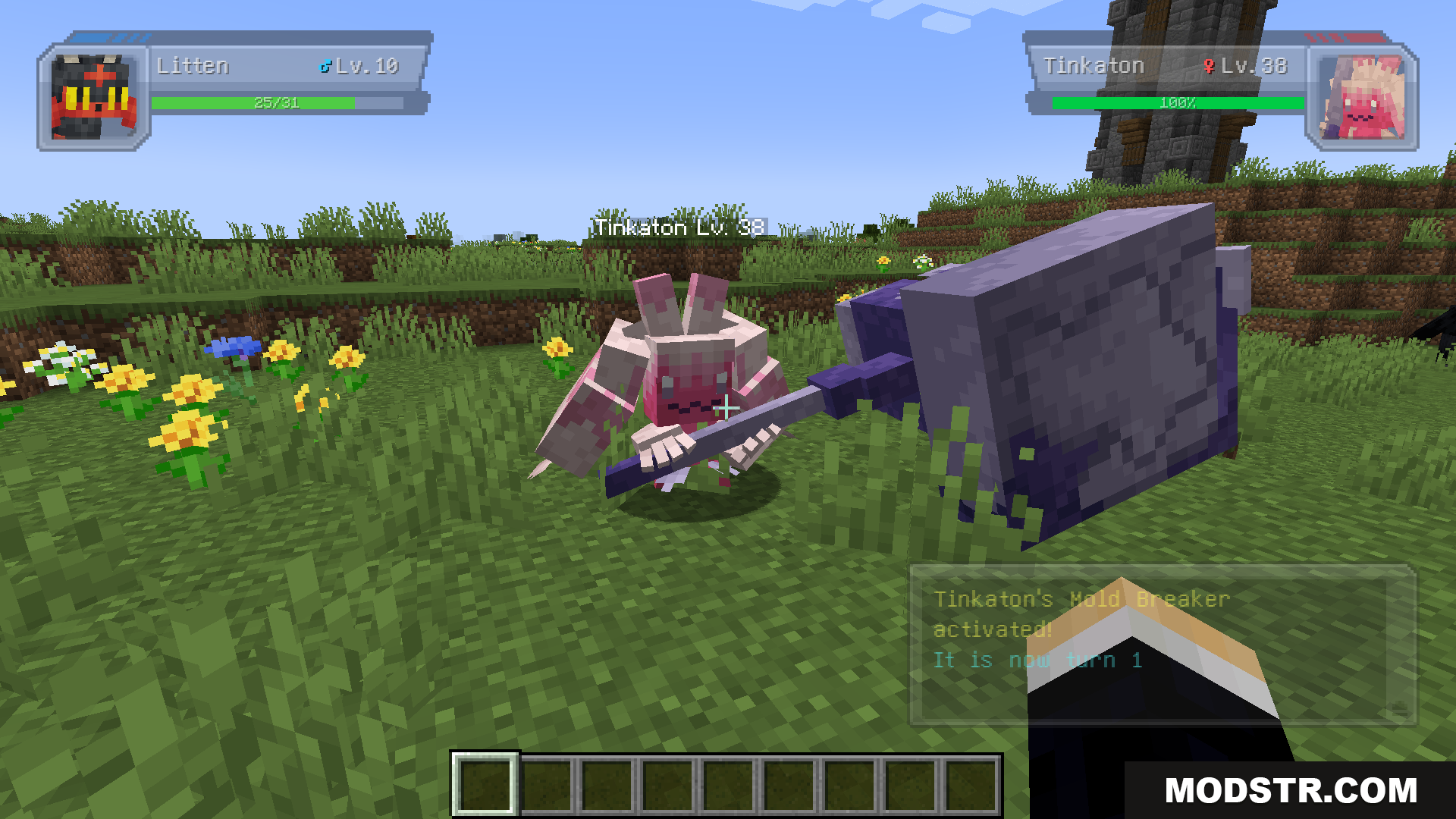Original Pokemon Battle Music Resource Pack Screenshot 7 A Cobblemon battle between Litten and a wild Tinkaton