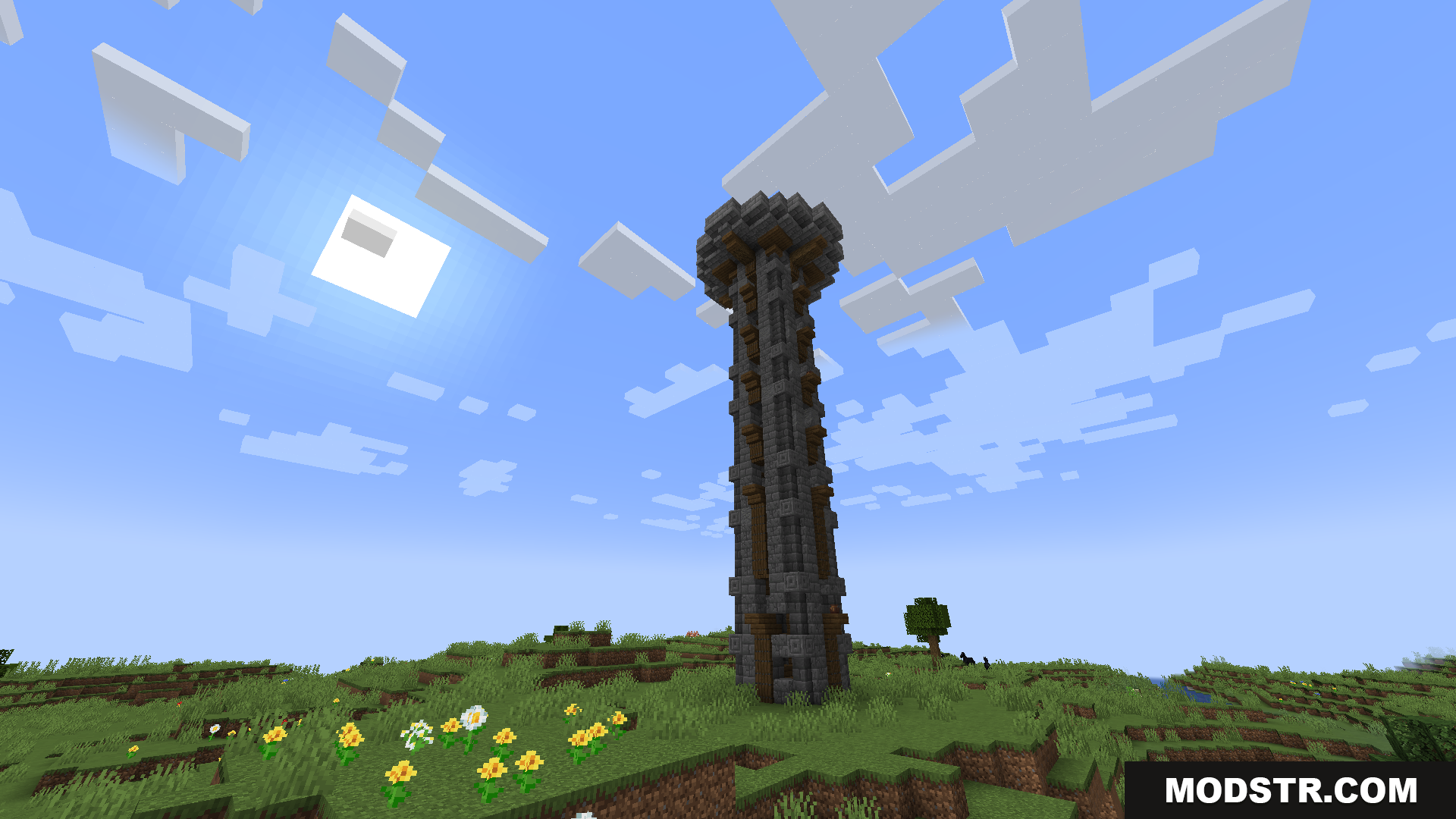 Original Pokemon Battle Music Resource Pack Screenshot 4 A tall stone watchtower stands in a grassy field