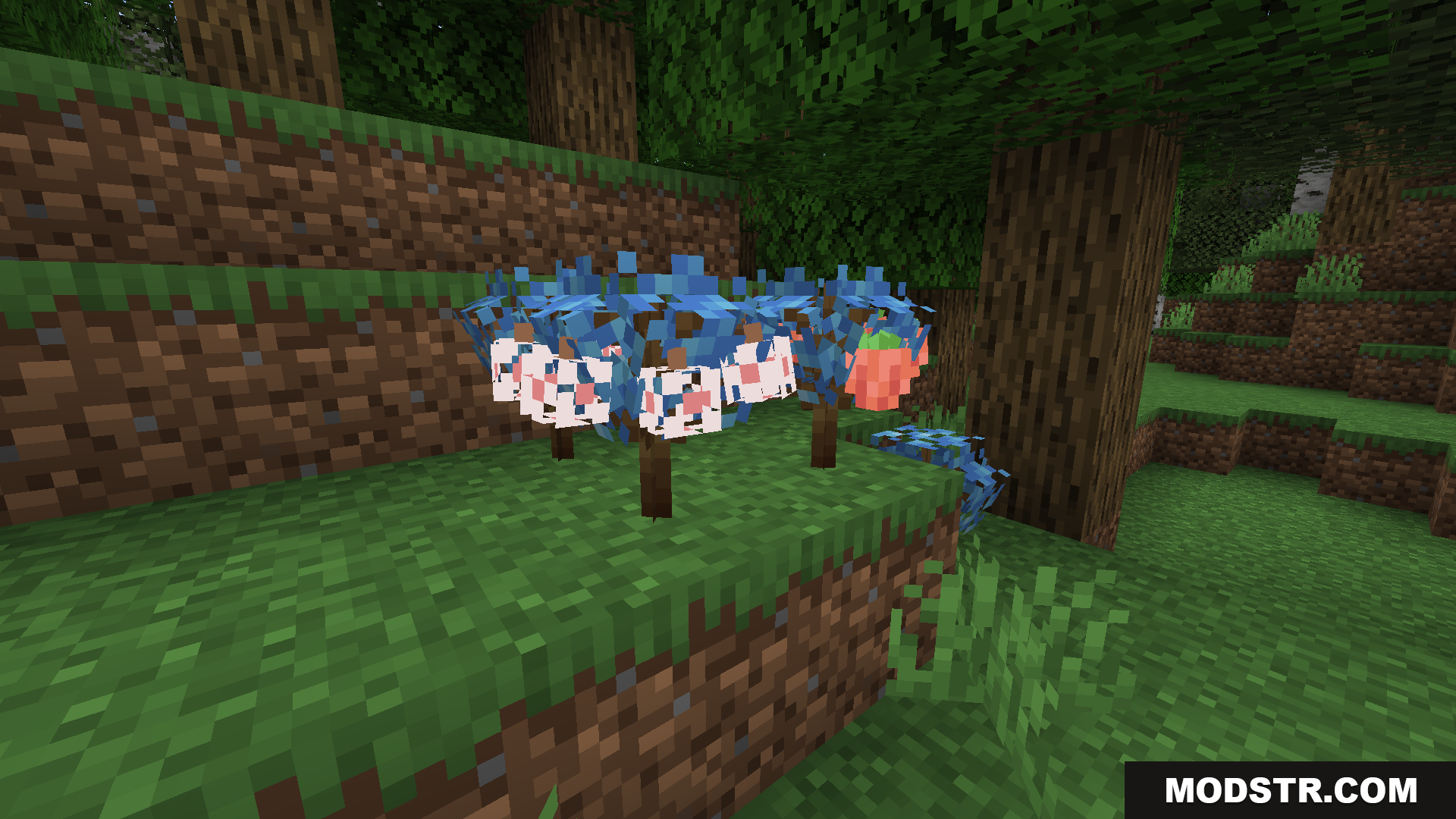 Original Pokemon Battle Music Resource Pack Screenshot 14 Two blue Applin-like Cobblemon standing in a forest