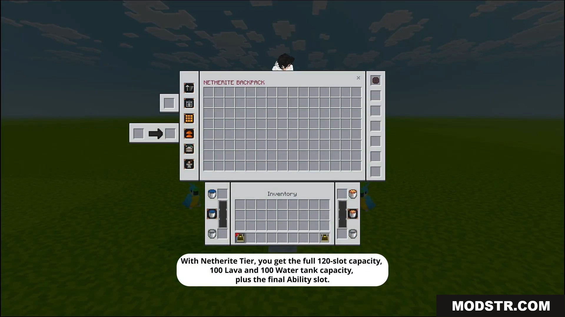 Otg Backpack Addon Screenshot 5 Netherite backpack interface showing large portable storage and fluid tanks