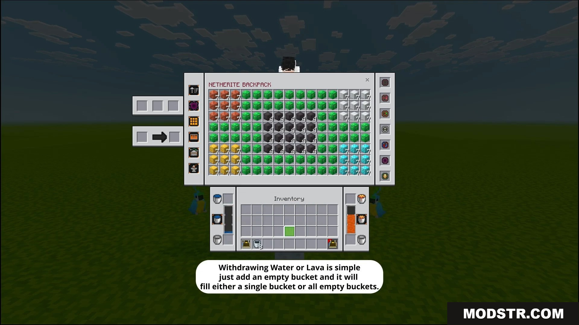 Otg Backpack Addon Screenshot 7 Using empty buckets to withdraw lava from built in tanks