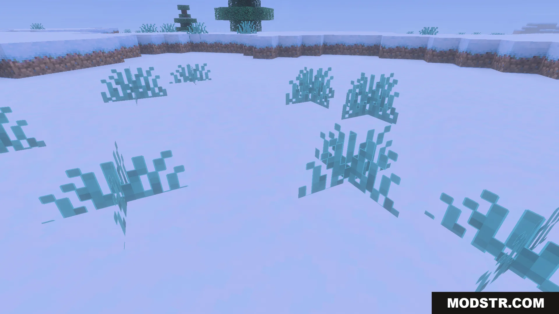 Outlined Grass Texture Pack Screenshot 7 Blue tinted tall grass scattered across a snowy landscape