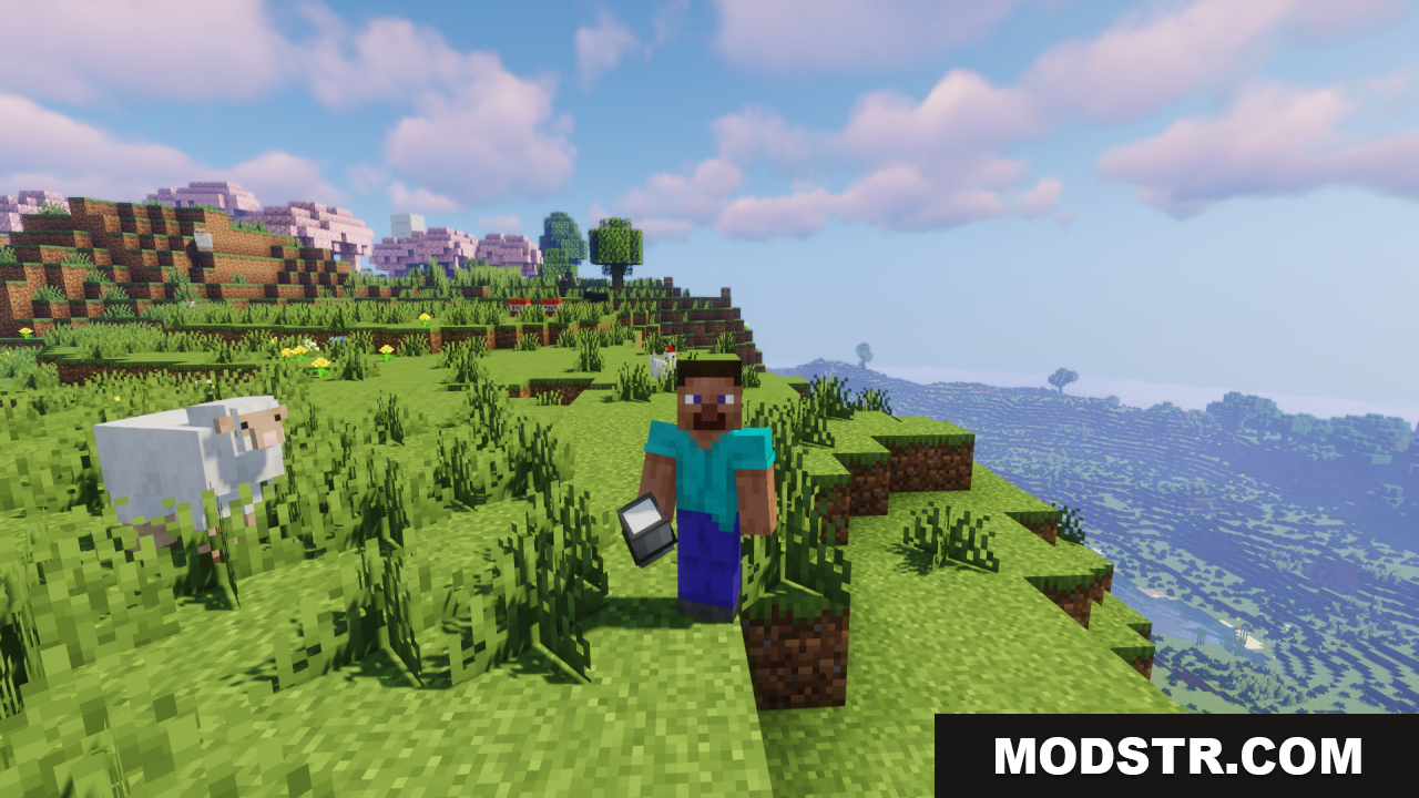 Player character with a 3D bucket next to a sheep