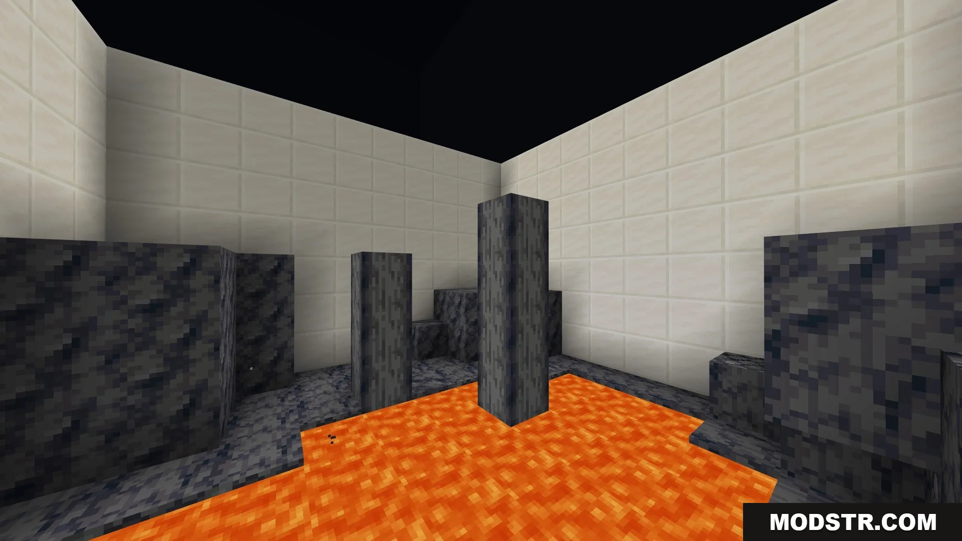 Parkour a Map Screenshot 6 Lava parkour level with dark stone pillars and white tiled walls