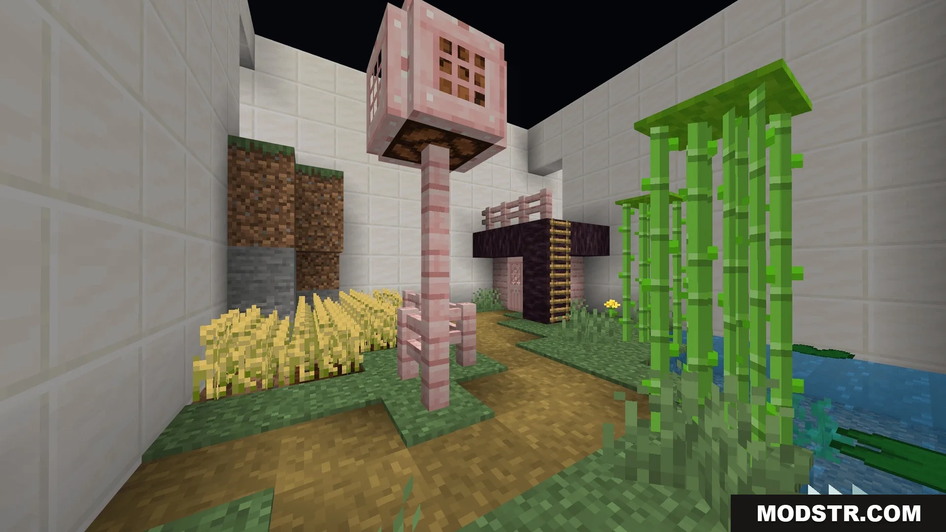 Parkour a Map Screenshot 1 Parkour A Map level featuring bamboo wheat and pink wood structures