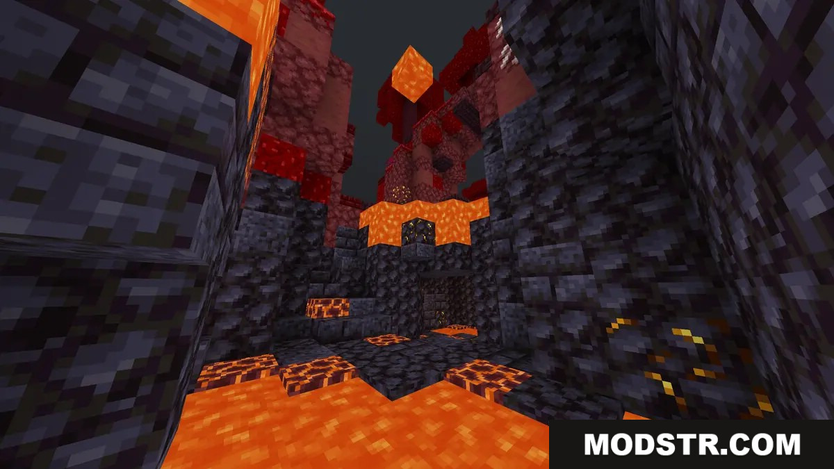 Dangerous nether parkour area filled with blackstone lava and magma blocks