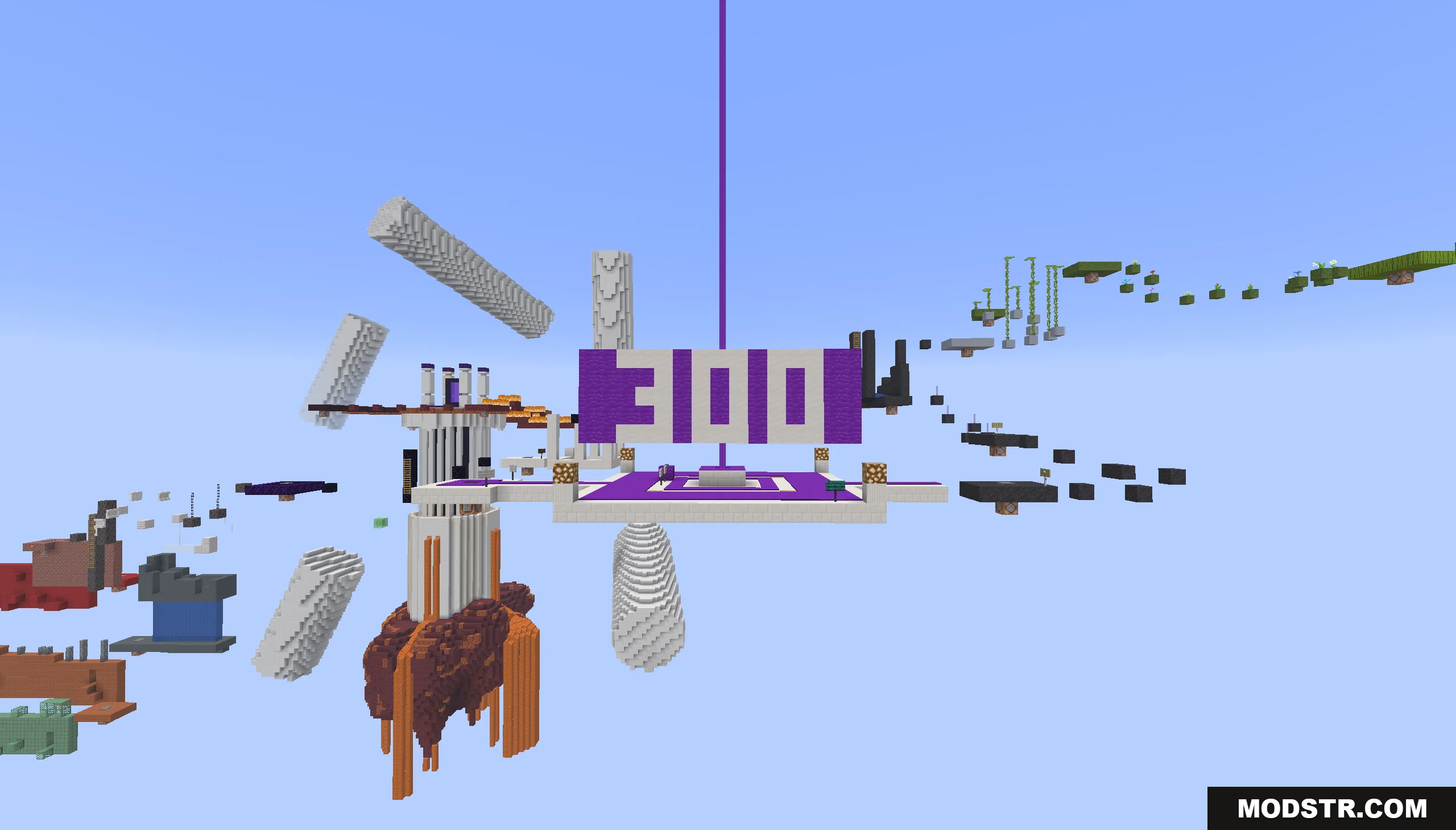Parkour Travel Map Screenshot 9 A large purple and white structure with the number 300 on it