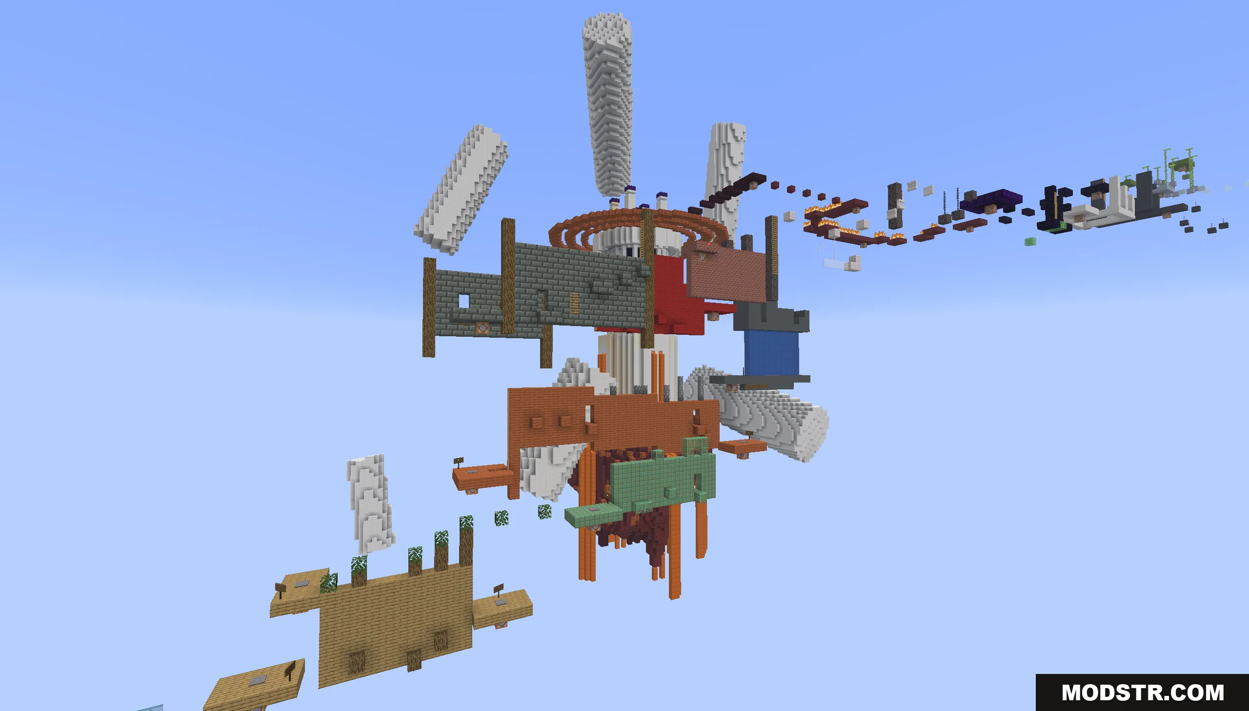 Parkour Travel Map Screenshot 5 Dense vertical floating parkour structure made of various blocks