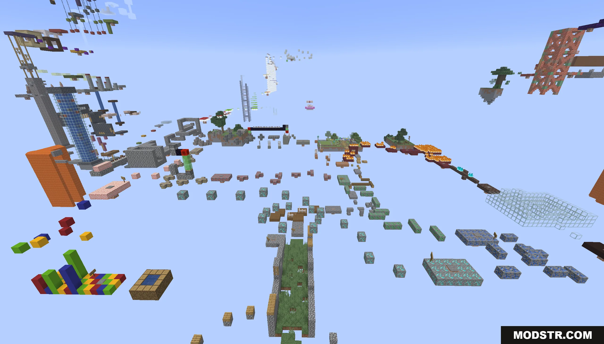 Parkour Travel Map Screenshot 6 Wide view of sprawling floating parkour platforms and jumps