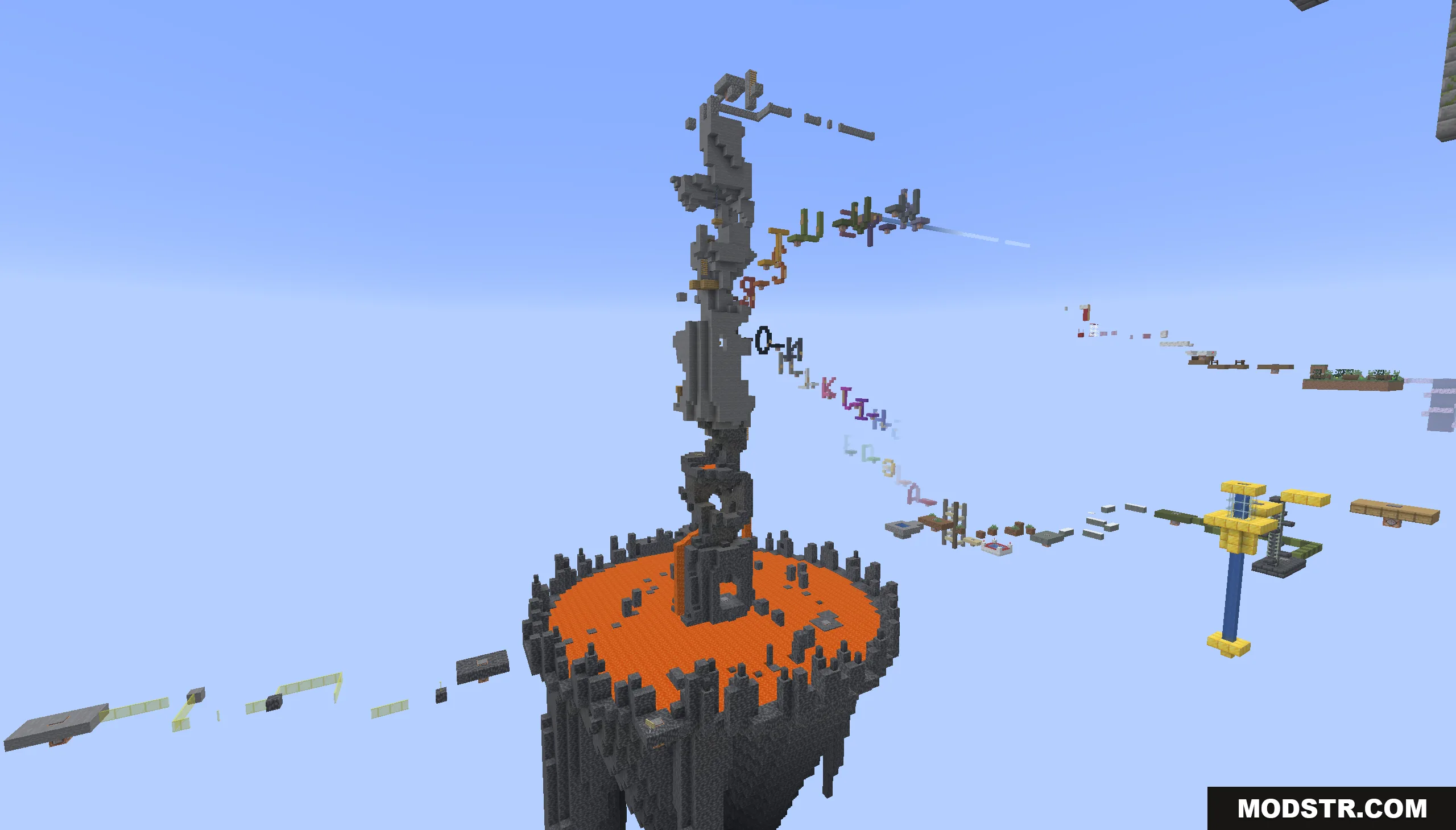 Parkour Travel Map Screenshot 8 Parkour platforms leading up tall stone tower above lava