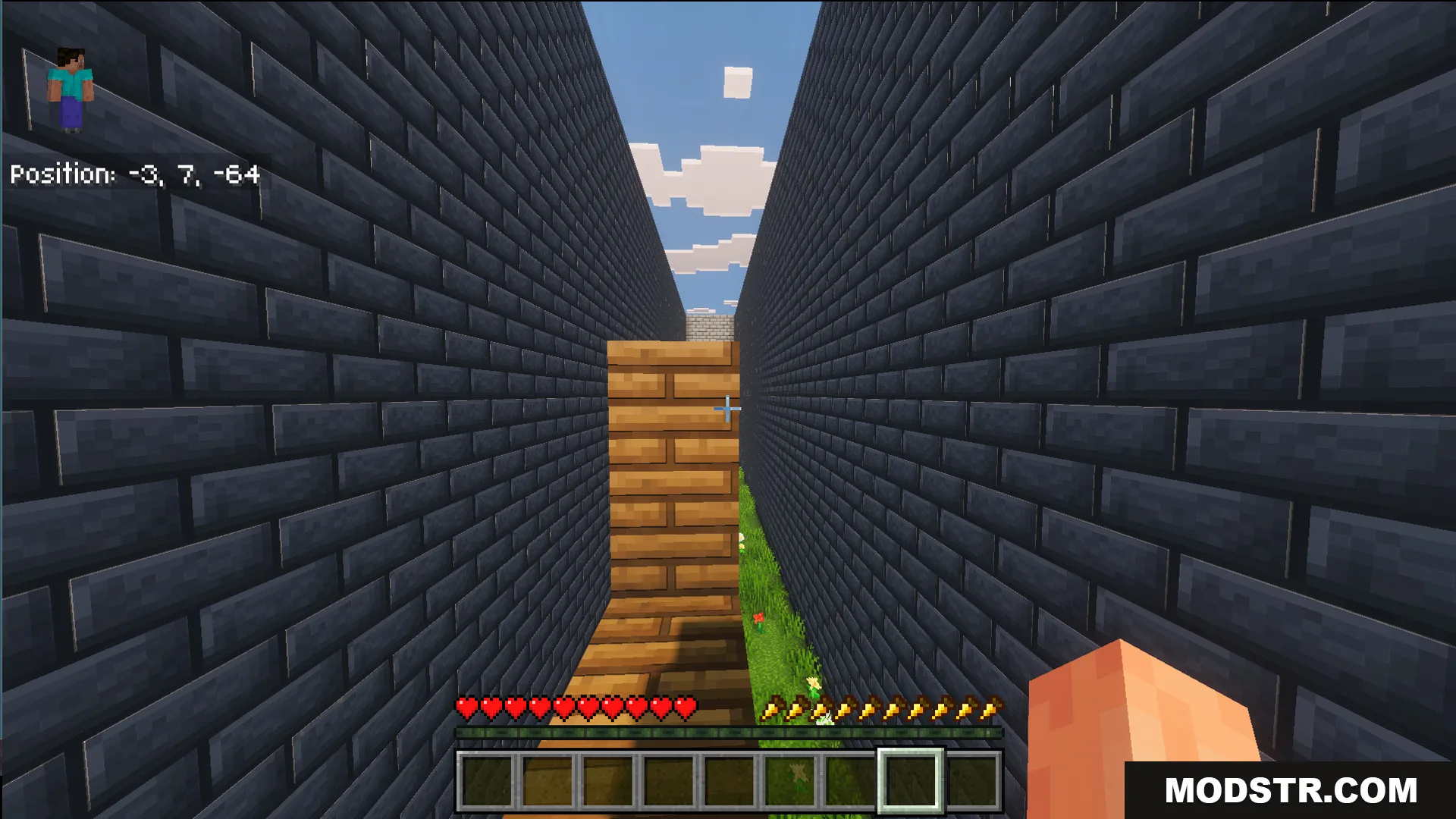Parkour with levals Map features wooden platforms inside a narrow stone brick corridor